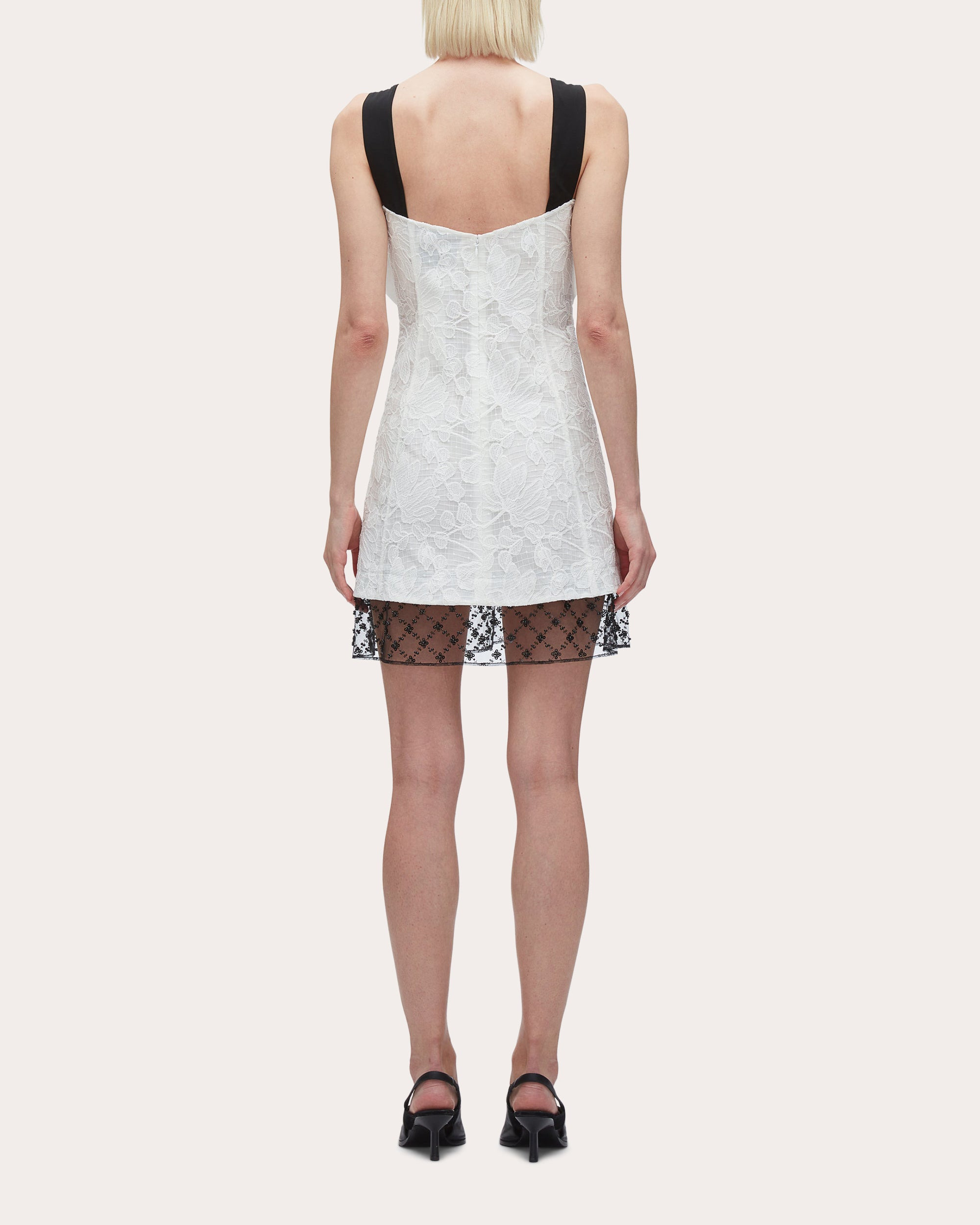 Embellished Floral Lace Mini Dress - 3