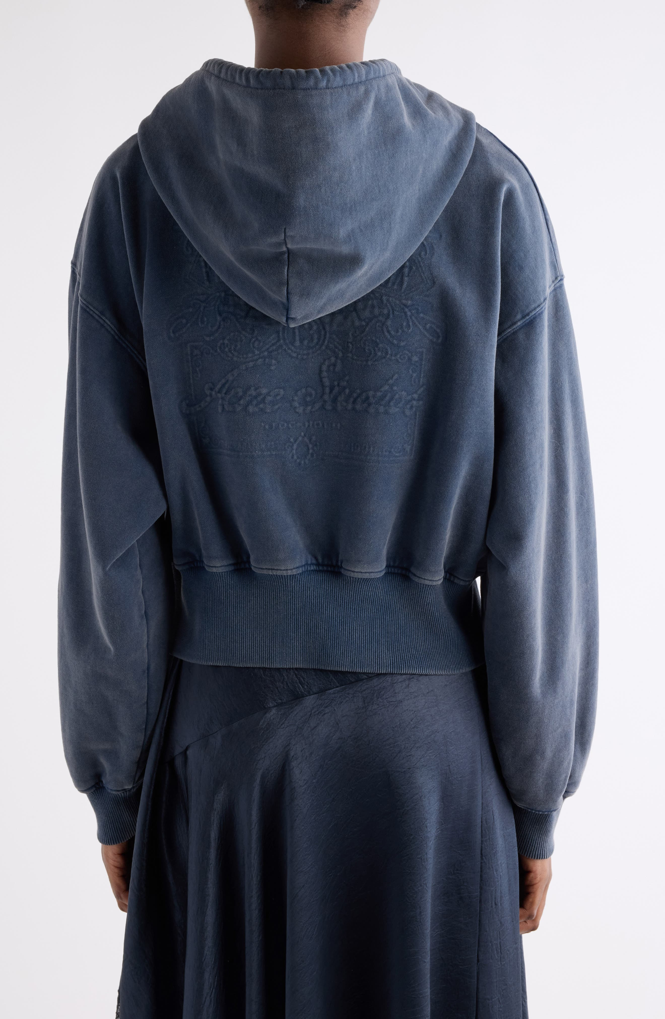 Acne Studios Felly Logo Embossed Zip Hoodie in Navy Blue at Nordstrom - 3