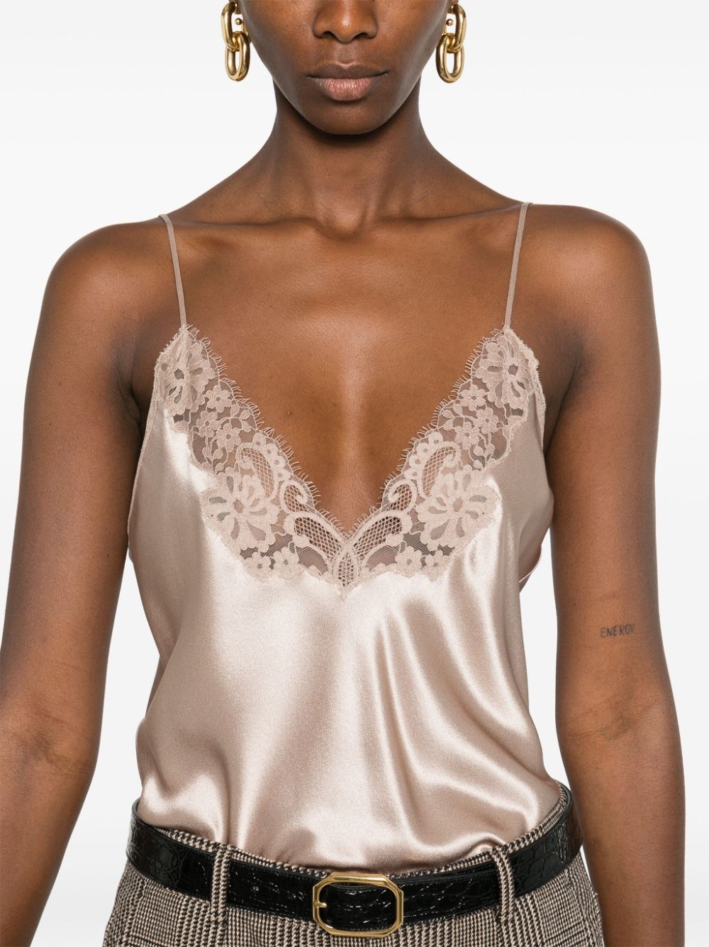 Tシャツ・カットソー SAINT LAURENT SATIN AND LACE LINGERIE TOP SAINT LAURENT lace-trim top | REVERSIBLE