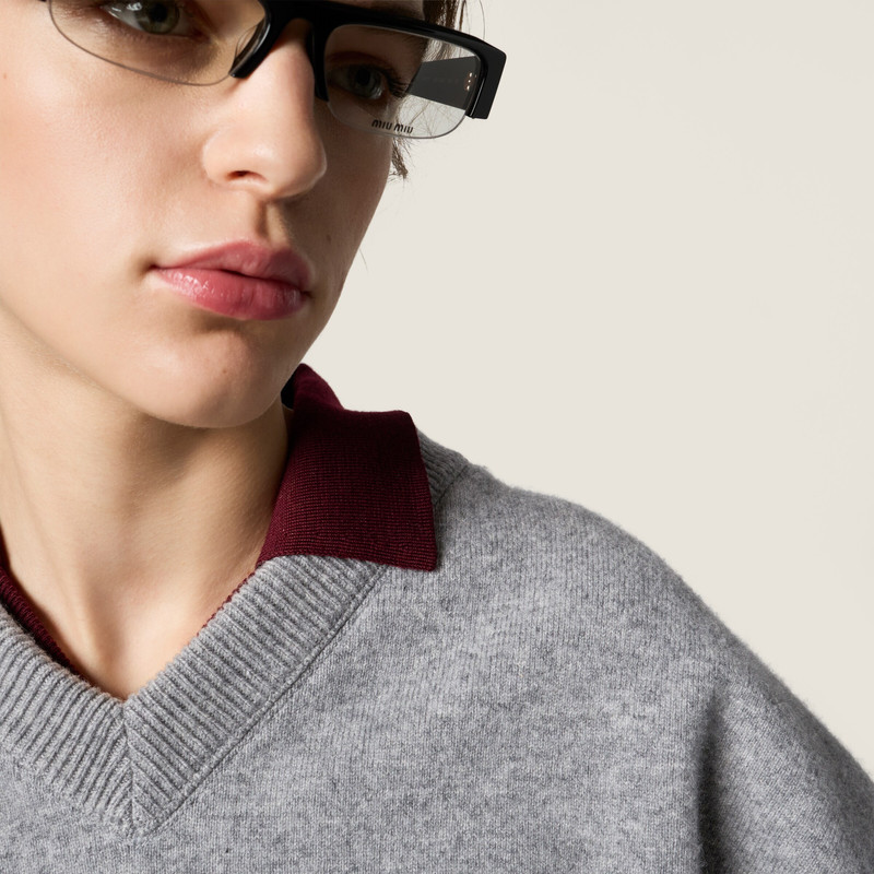 Cashmere and jersey V-neck sweater 4