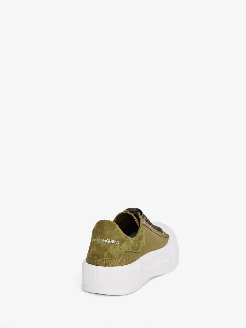 Deck Lace-up Plimsoll in White/khaki - 3
