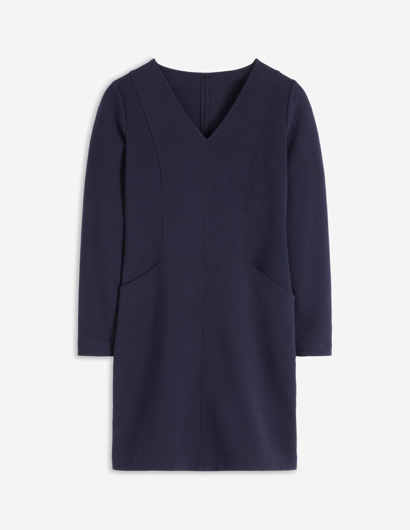Ellen V-neck Ottoman Dress-Navy 1