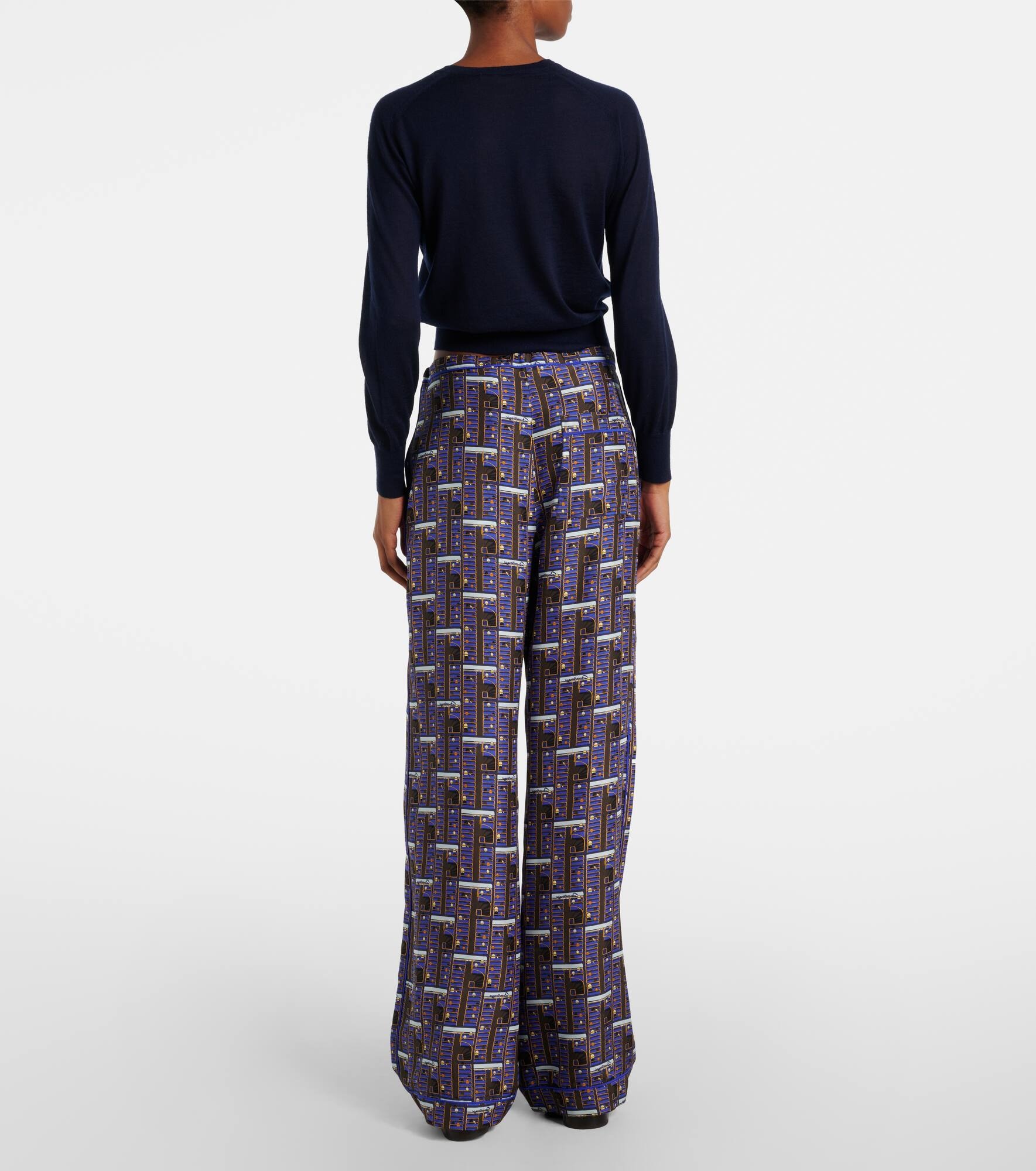 Checked silk straight pants - 3