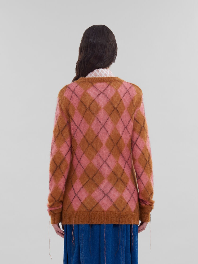 ORANGE MOHAIR ARGYLE JUMPER WITH FLOATING THREADS - 3