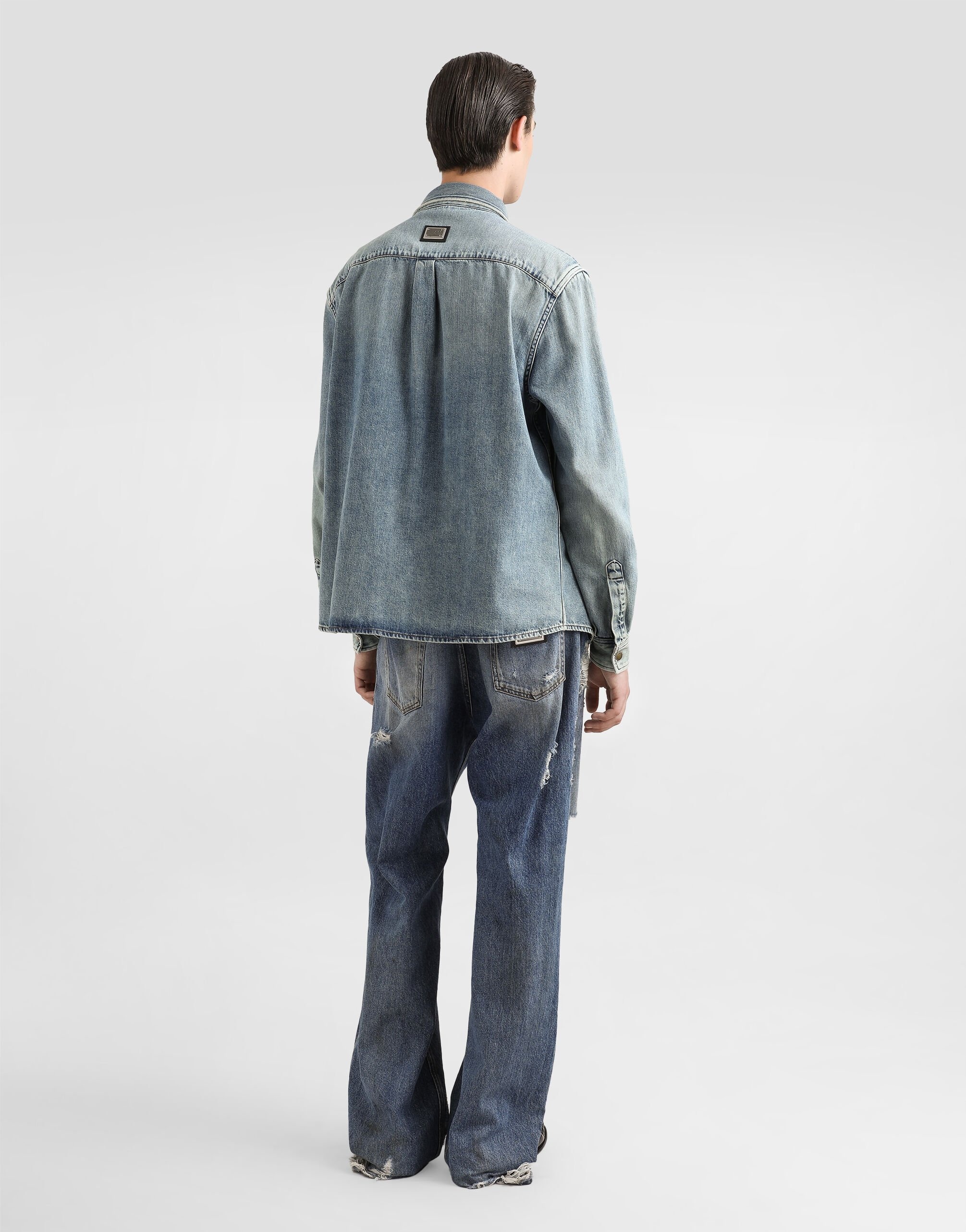 Denim shirt with bejeweled appliqués - 3