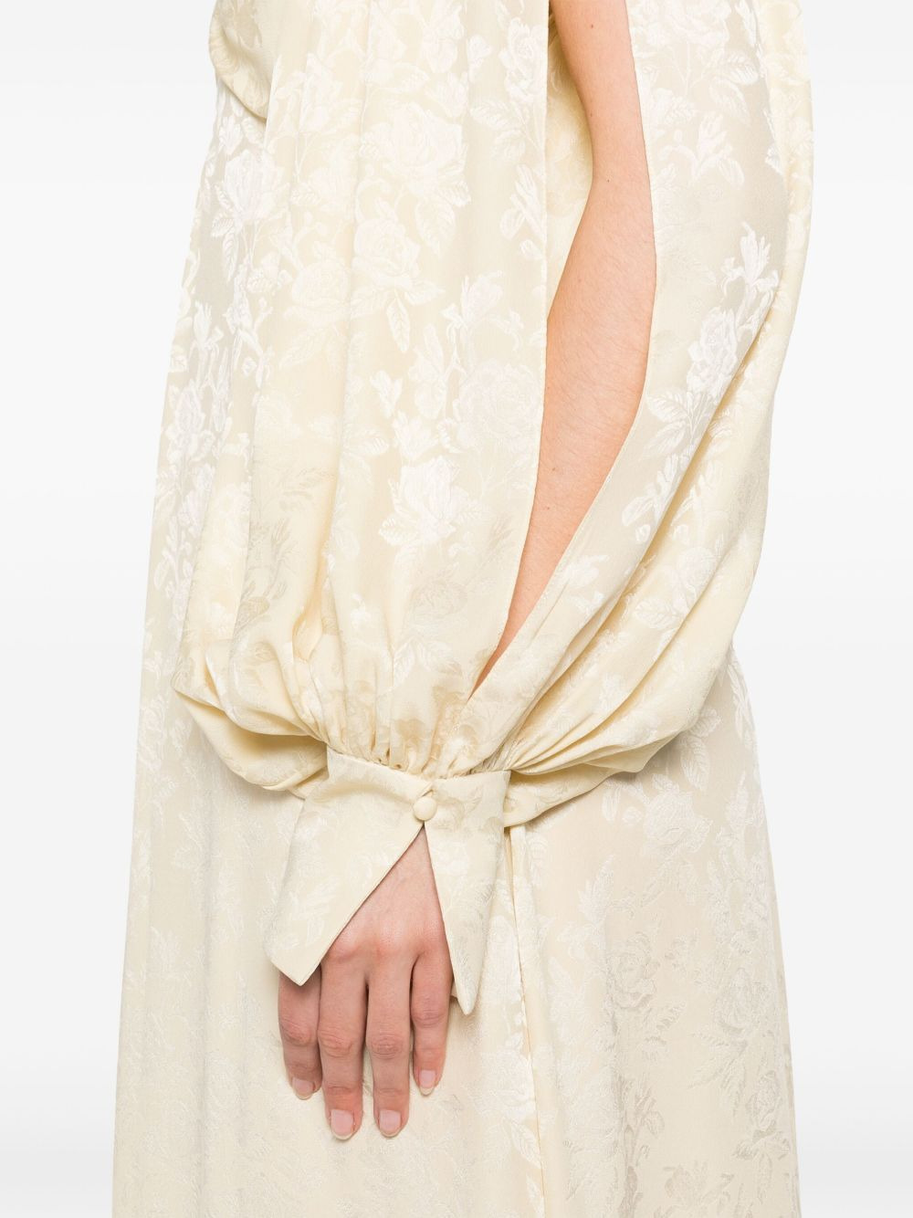 floral-jacquard ruched midi dress - 5