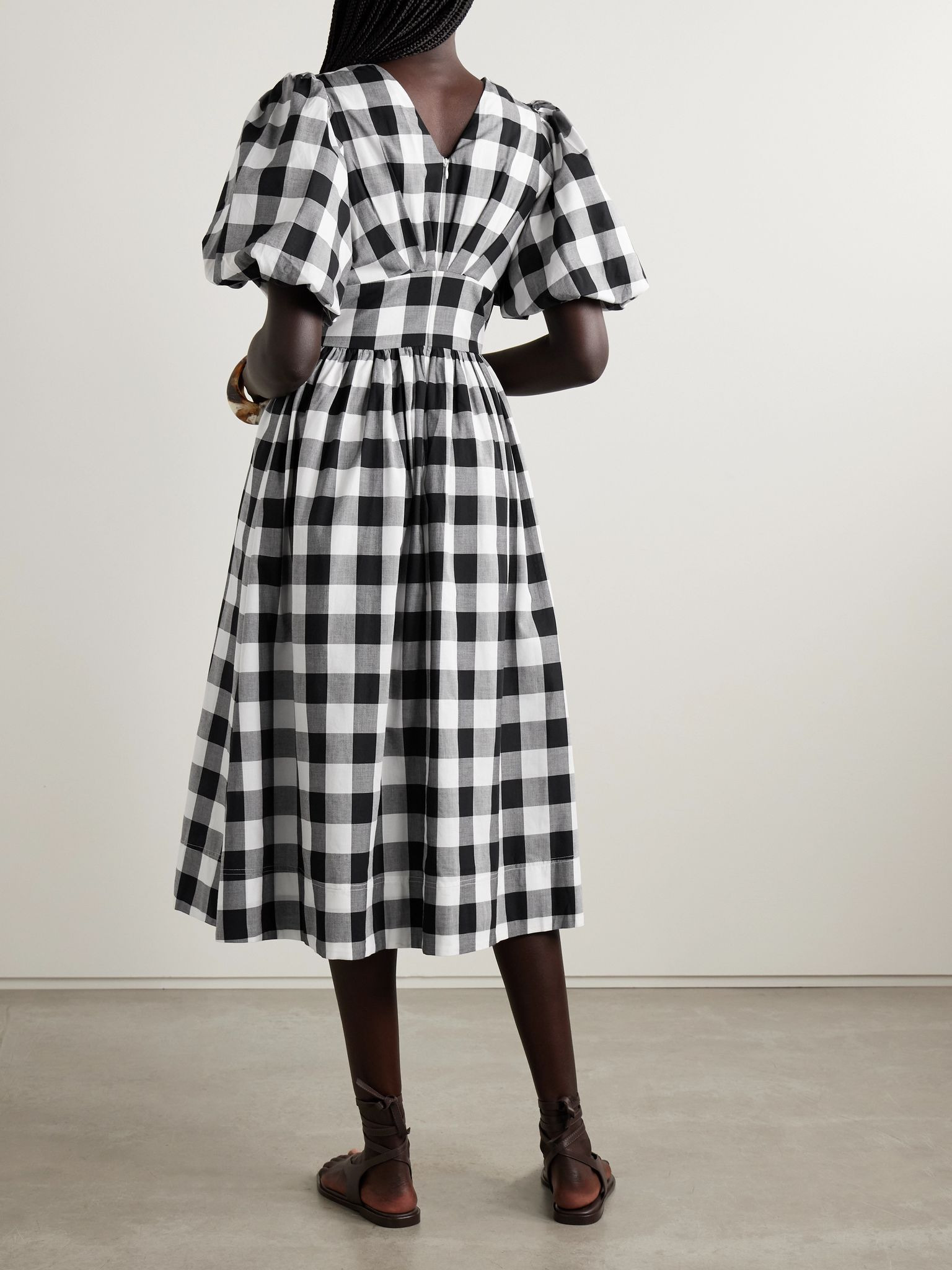 Gathered gingham cotton-poplin midi dress Multi - 3