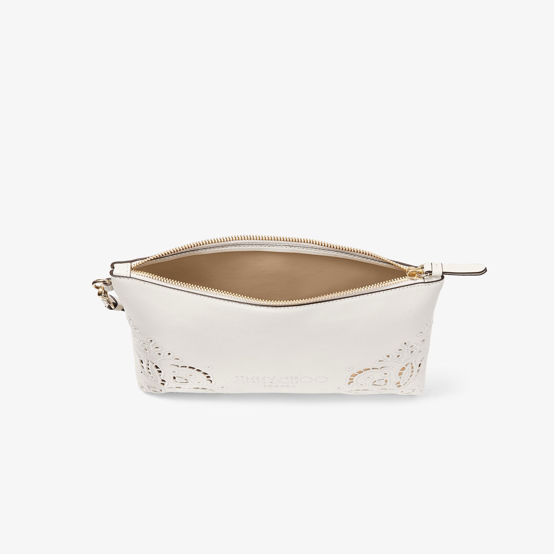 Zipped Flat Pouch
Latte Leather Pouch with Sangallo Embroidery - 3