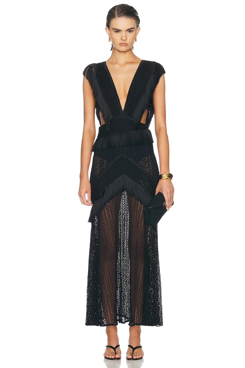 Ayla Fringe Plunge Maxi Dress - 1