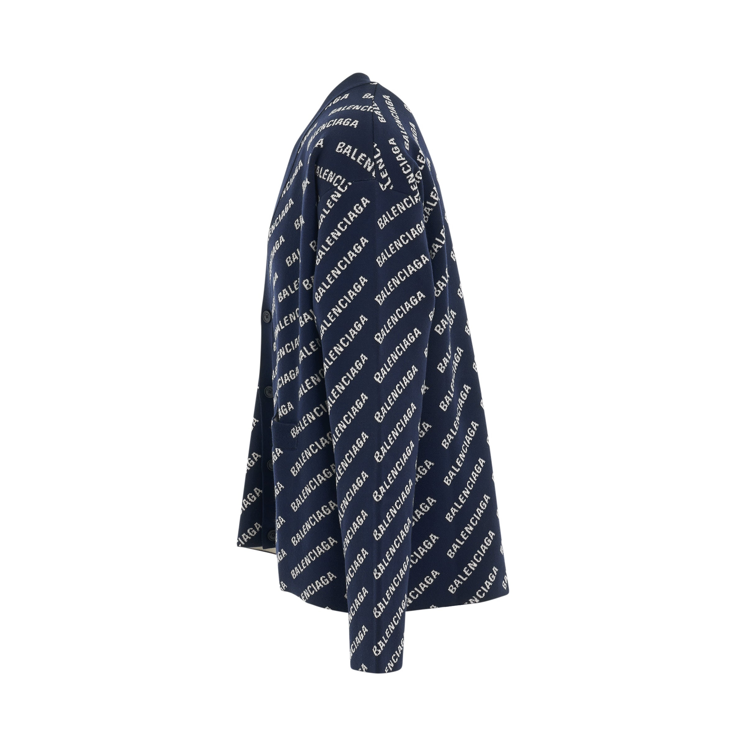 All Over Logo Knit Cardigan in Navy/White - 3