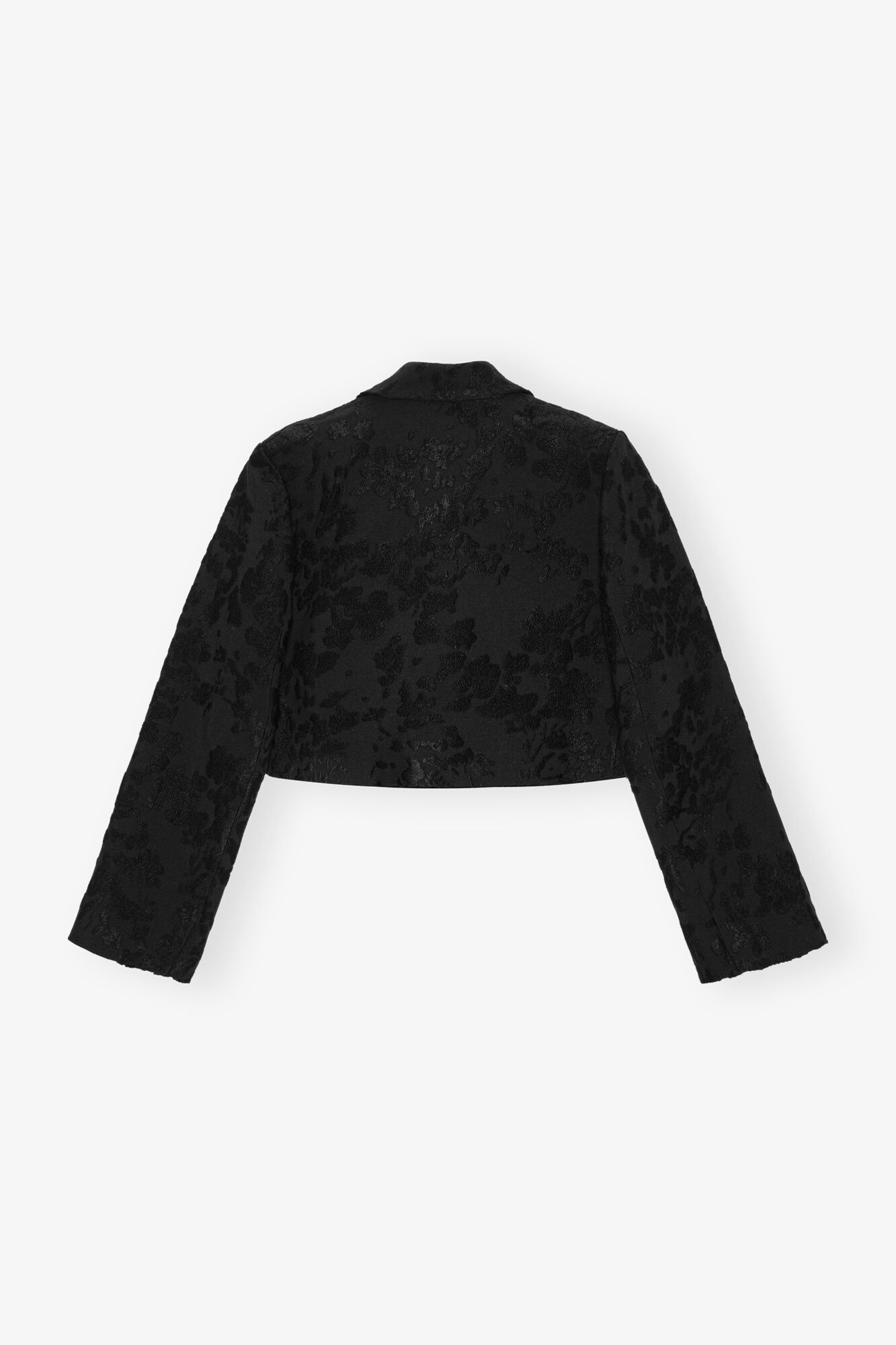 BLACK BOUCLE JACQUARD SUITING CROPPED BLAZER - 6
