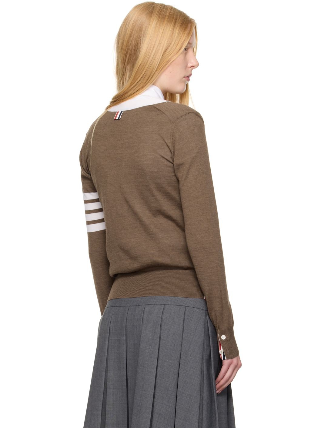 Brown Wool 4-Bar Relaxed-Fit Cardigan - 3