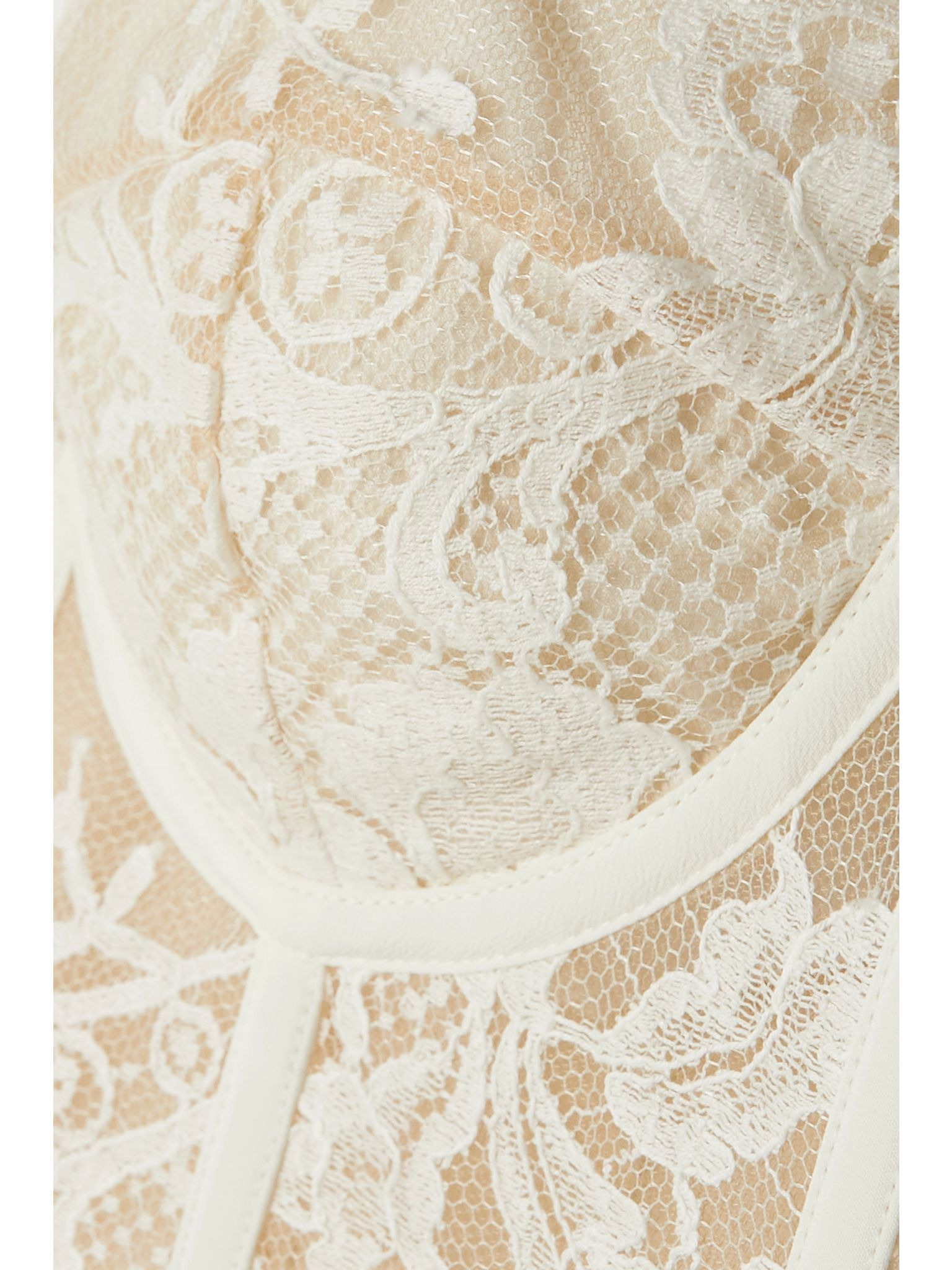 Satin-trimmed cotton-blend corded lace bustier top Ivory - 5