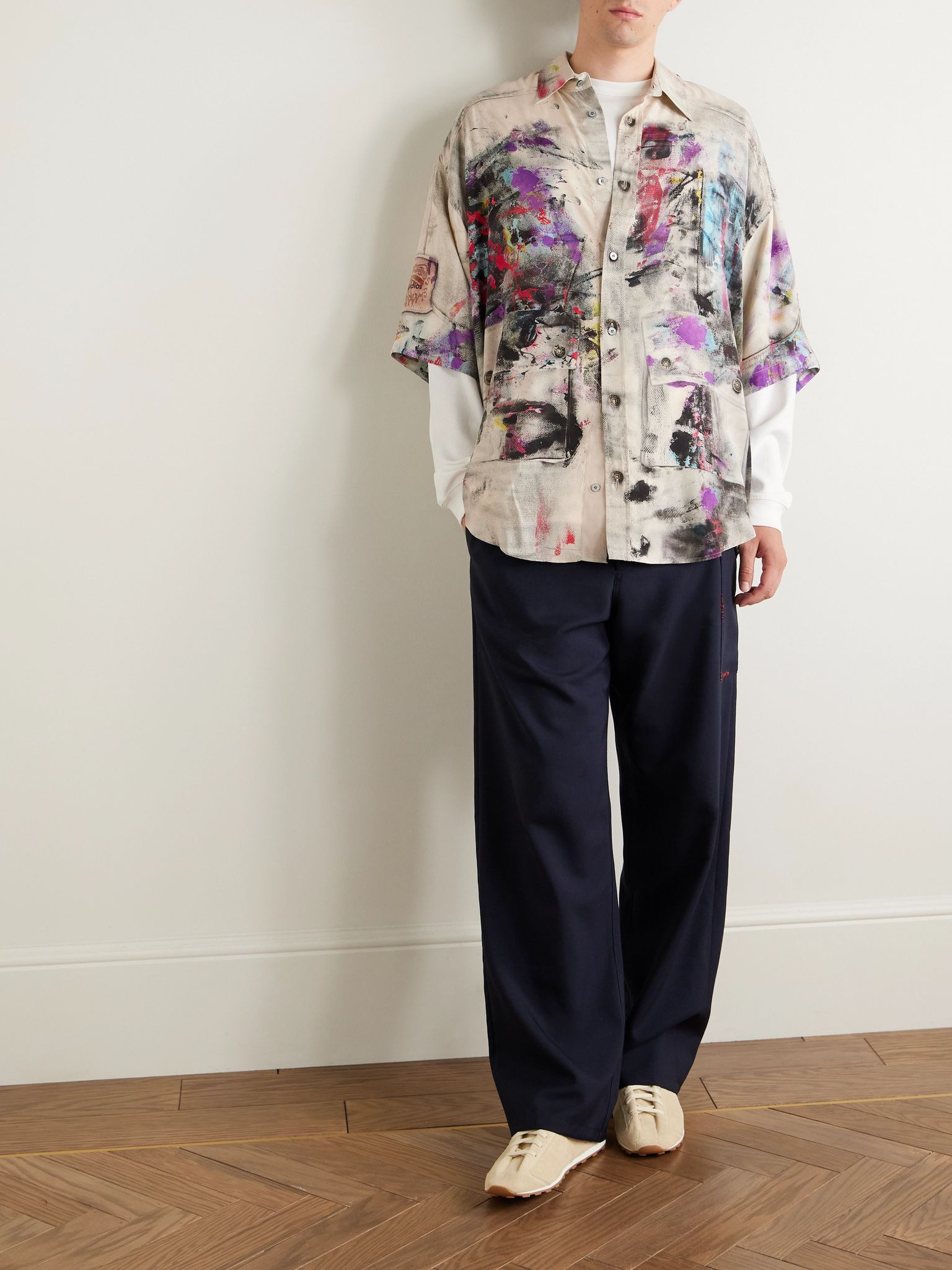 Oversized Trompe-L'œil Printed Crepe De Chine Shirt Purple - 2
