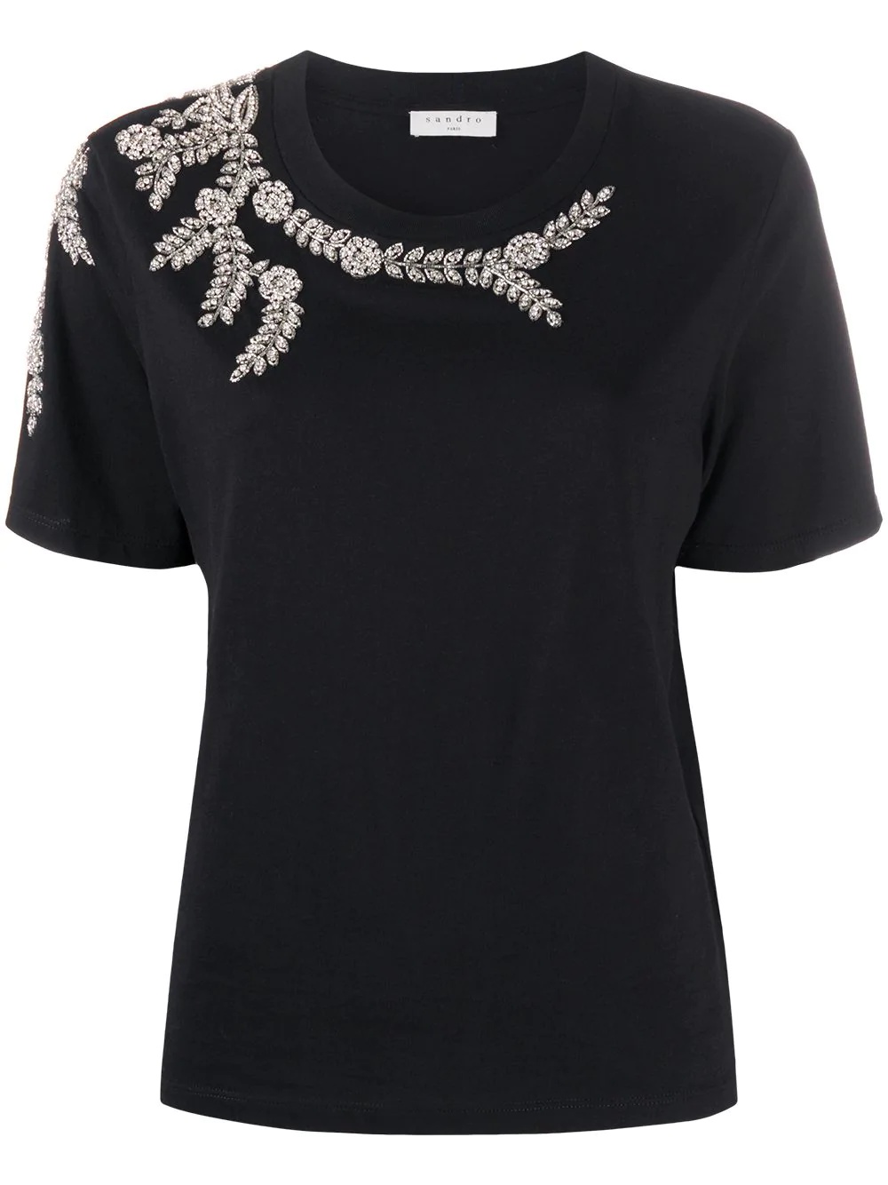 round neck rhinestone appliqué T-shirt - 1