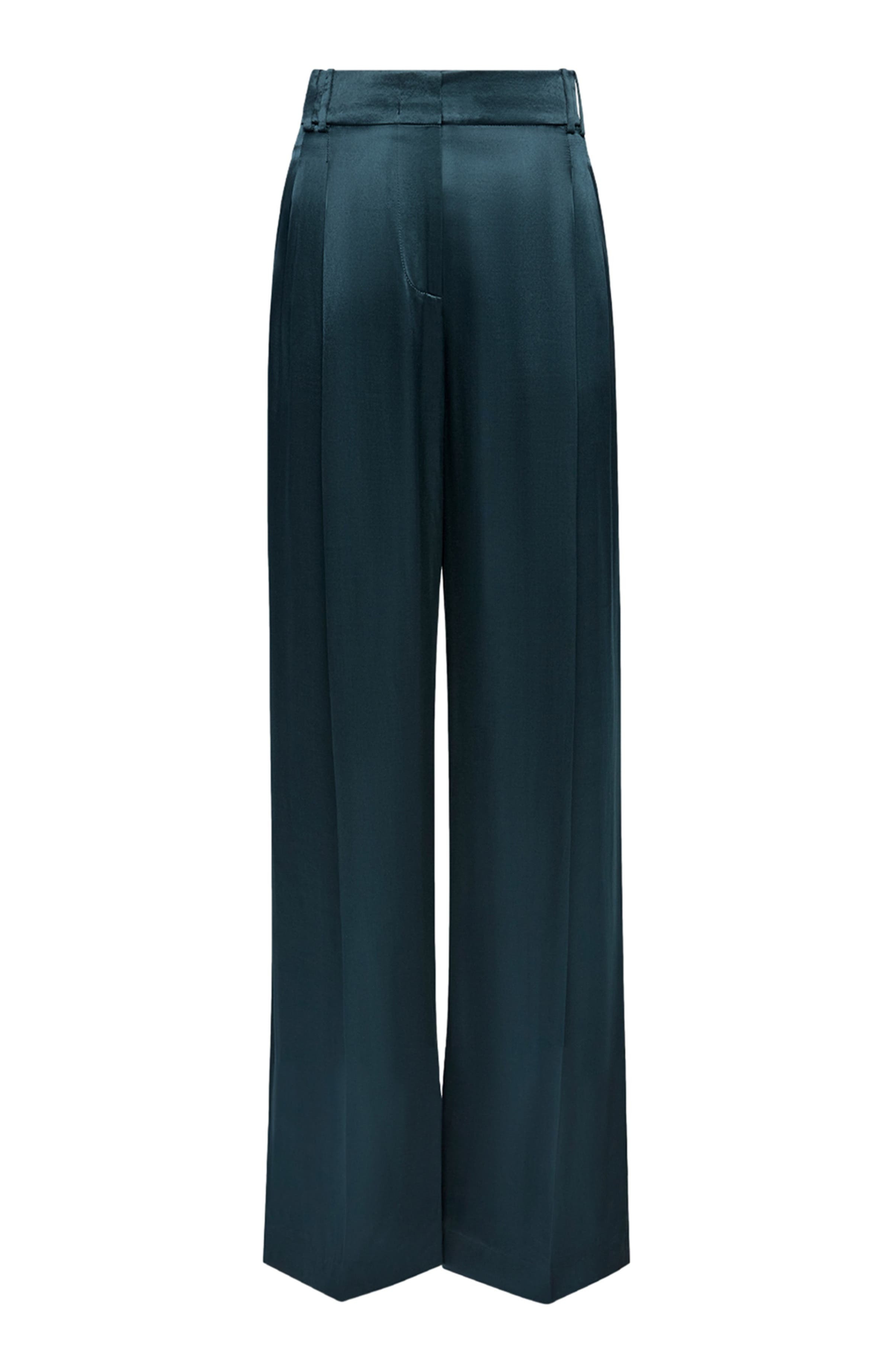 Another Tomorrow Satin Pleated Trouser in Juniper at Nordstrom - 2