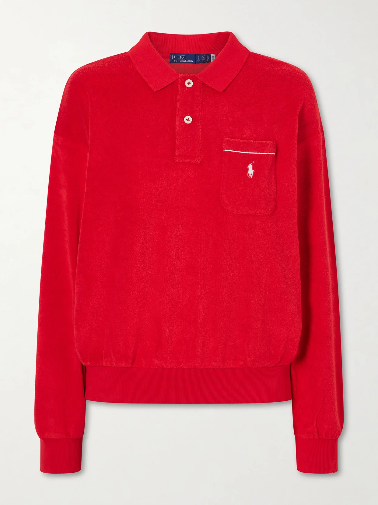 Embroidered Cotton-blend Terry Polo Sweater - 1