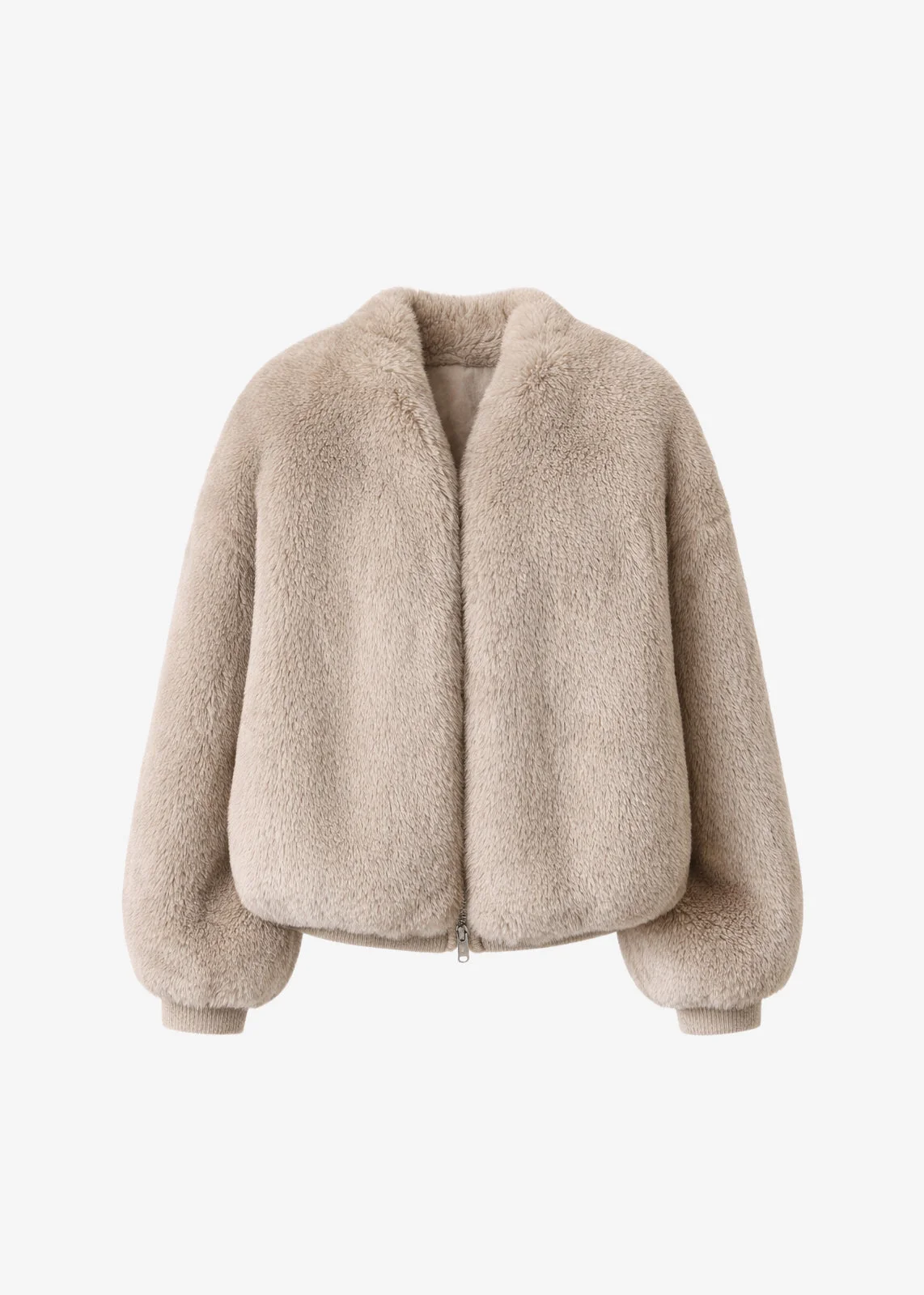 Senna Faux Fur Collarless Jacket - Light Taupe - 1