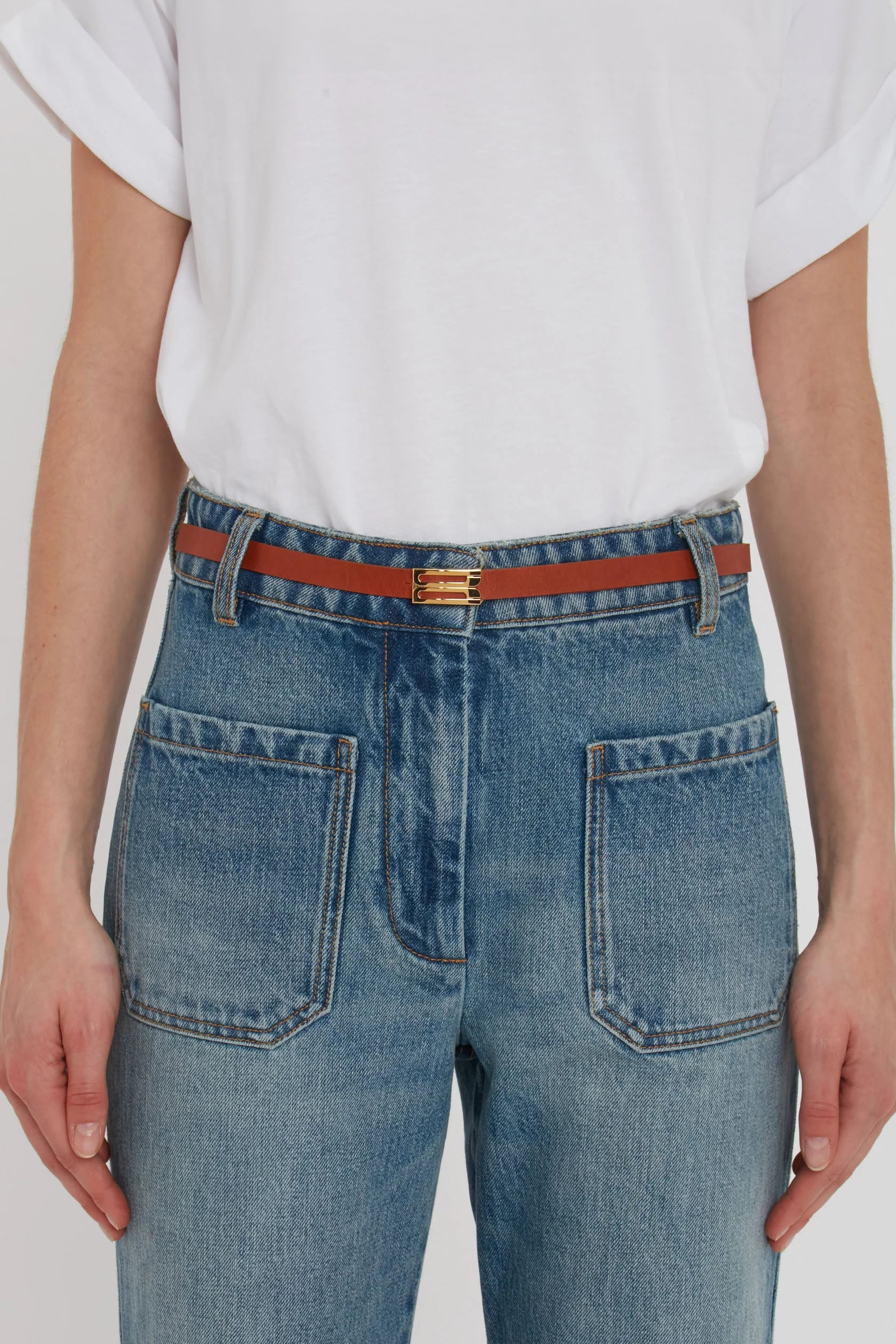 Exclusive Micro Frame Belt In Tan Leather - 2
