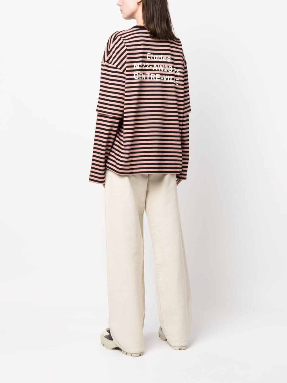 stripe-patterned double-sleeve T-shirt - 2