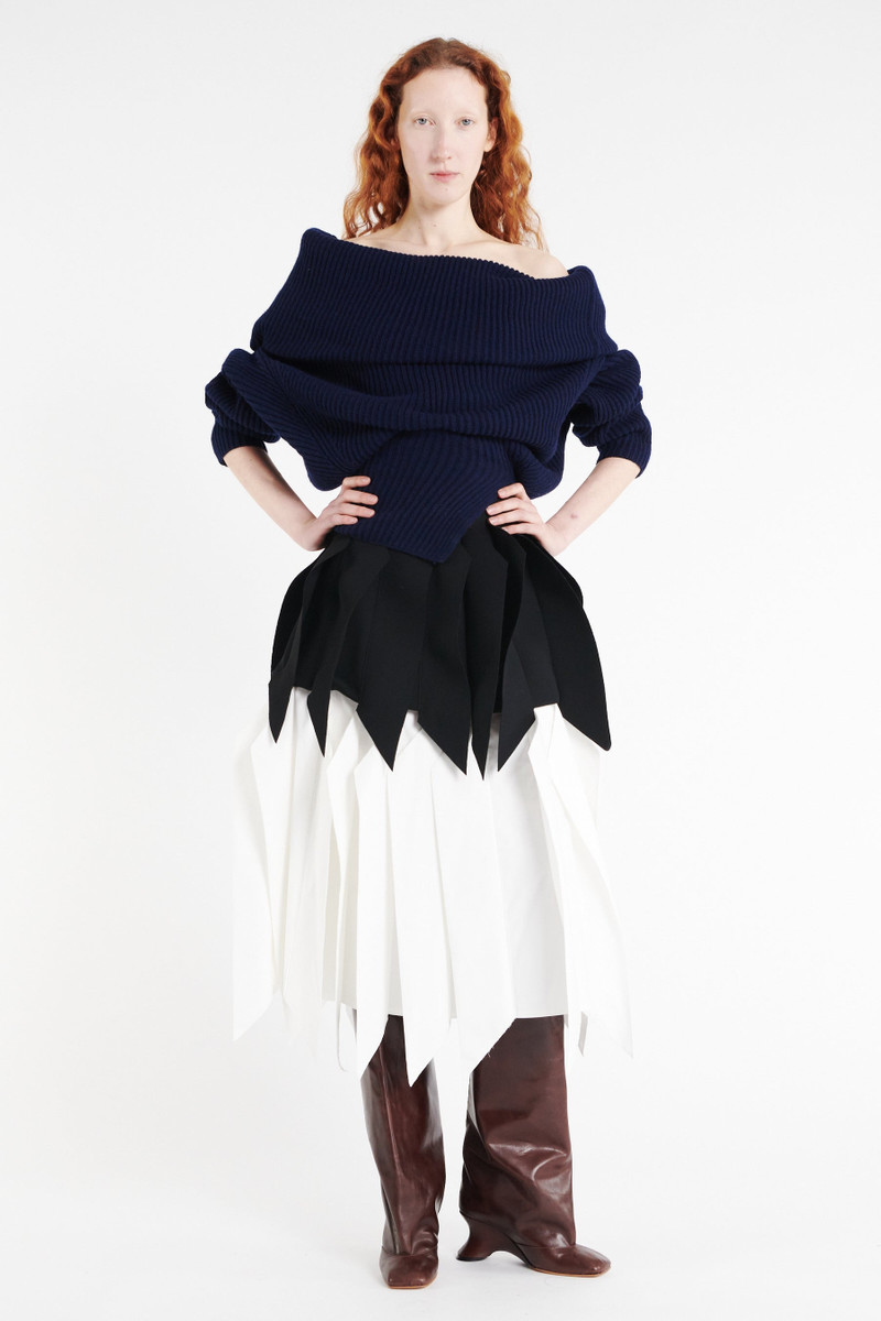 A-LINE SKIRT WITH PANEL BLACK WHITE 1