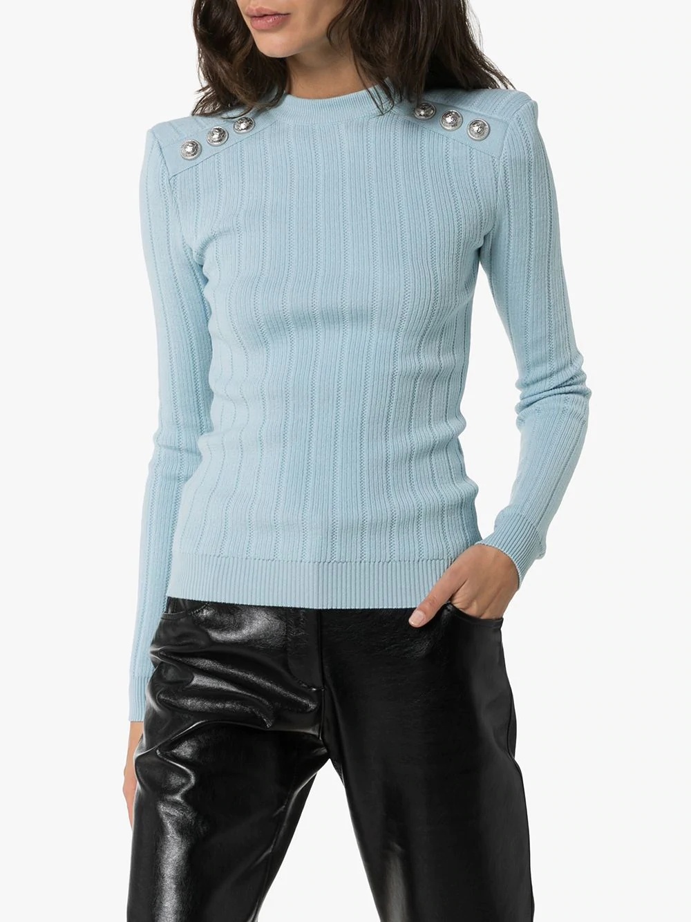 button-embellished ribbed jumper - 3