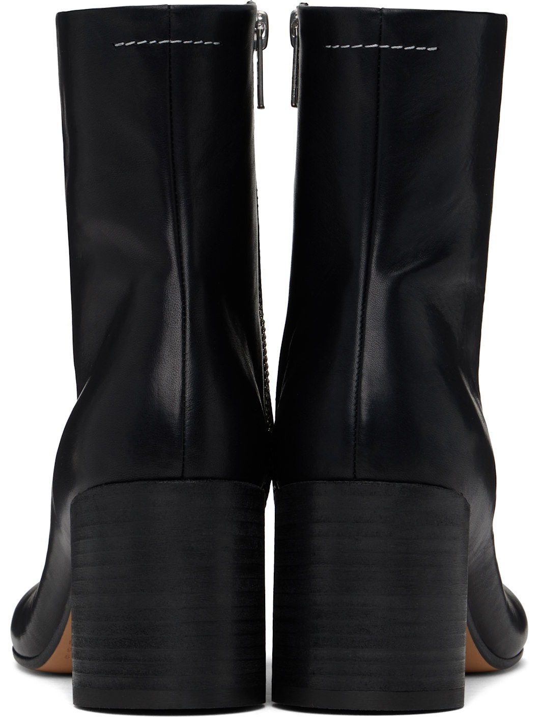 Black Stitch-Out Leather Ankle Boots - 2