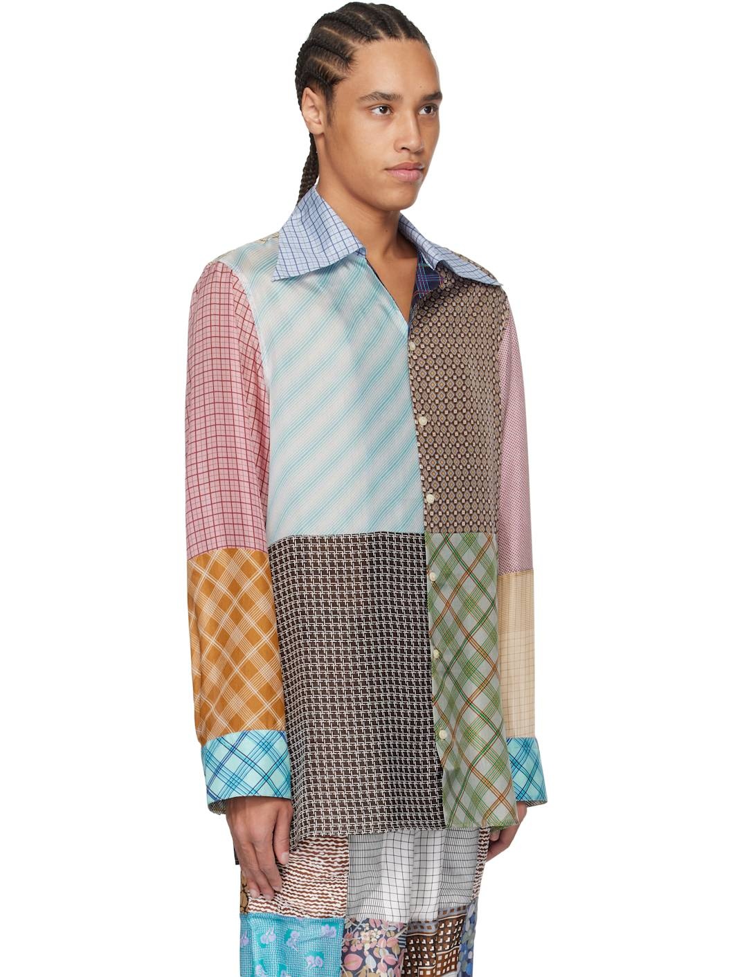 Multicolor Regenerated Silk Scarves Lapel Collar Shirt - 2