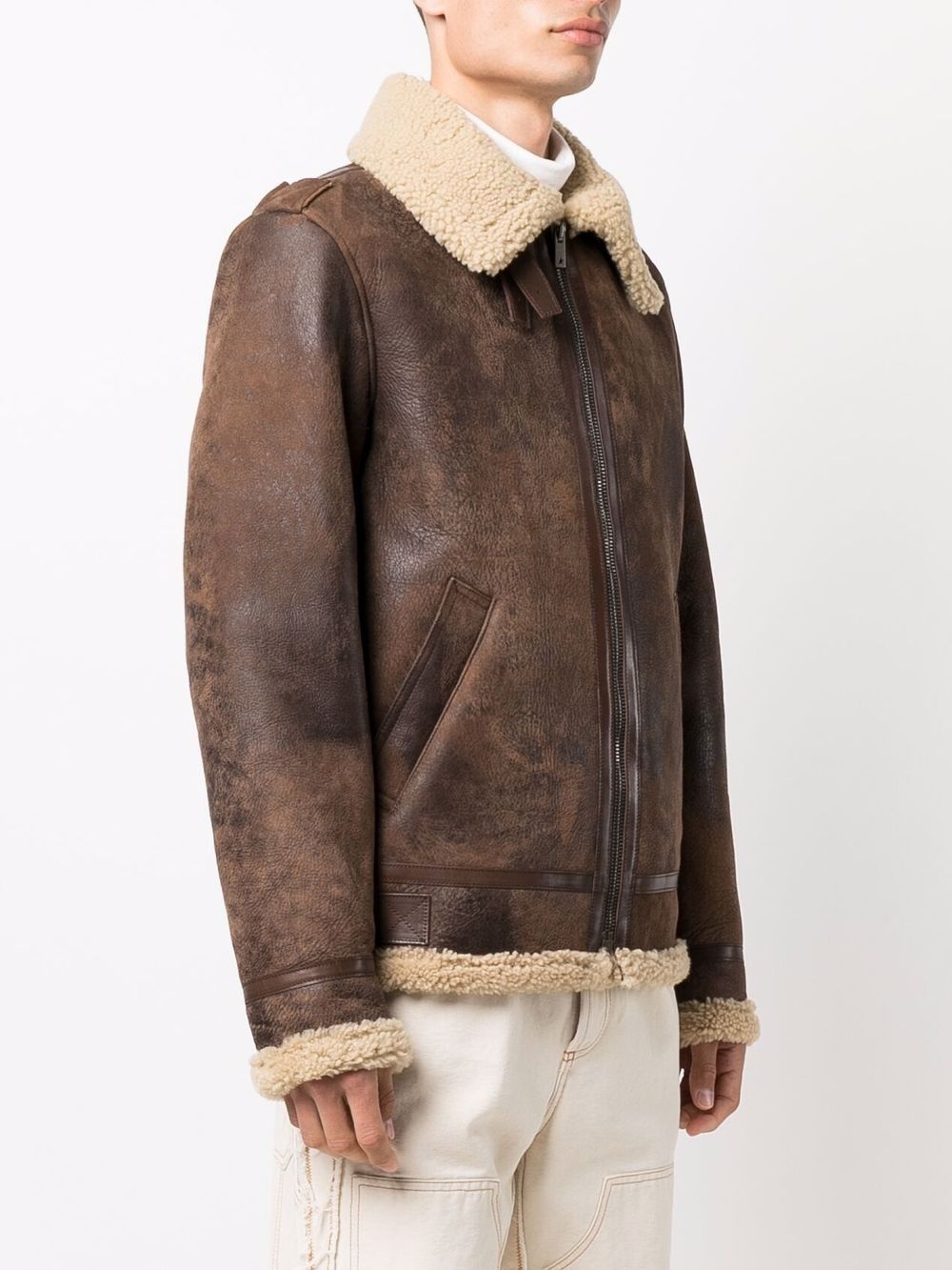 leather shearling coat - 3