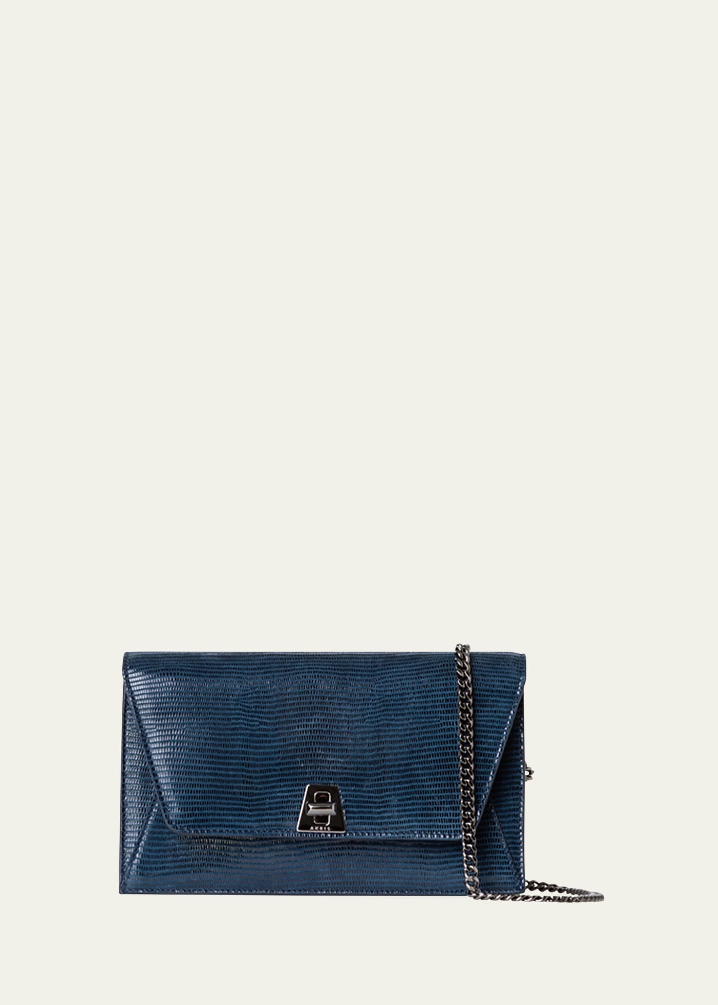 Anouk Lizard-Print Clutch Bag w/ Chain - 1