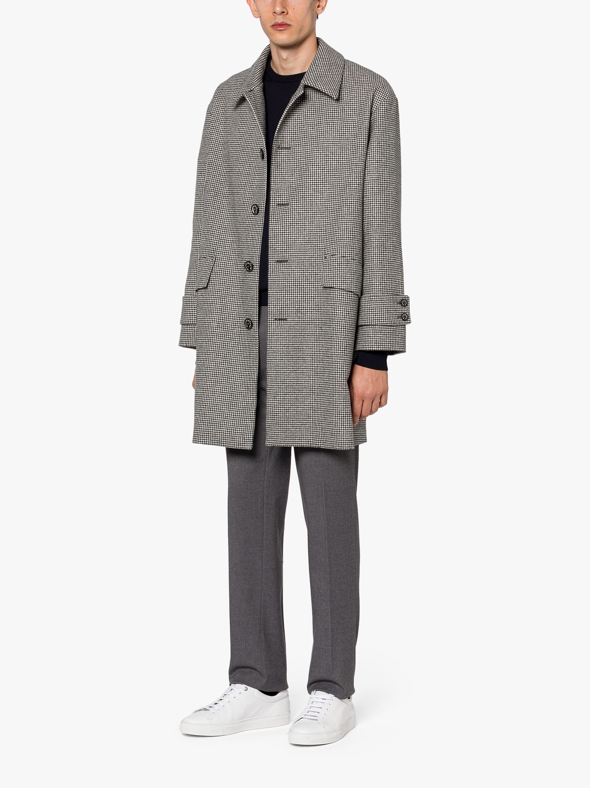 HUMBIE BLACK HOUNDSTOOTH WOOL OVERCOAT - 2