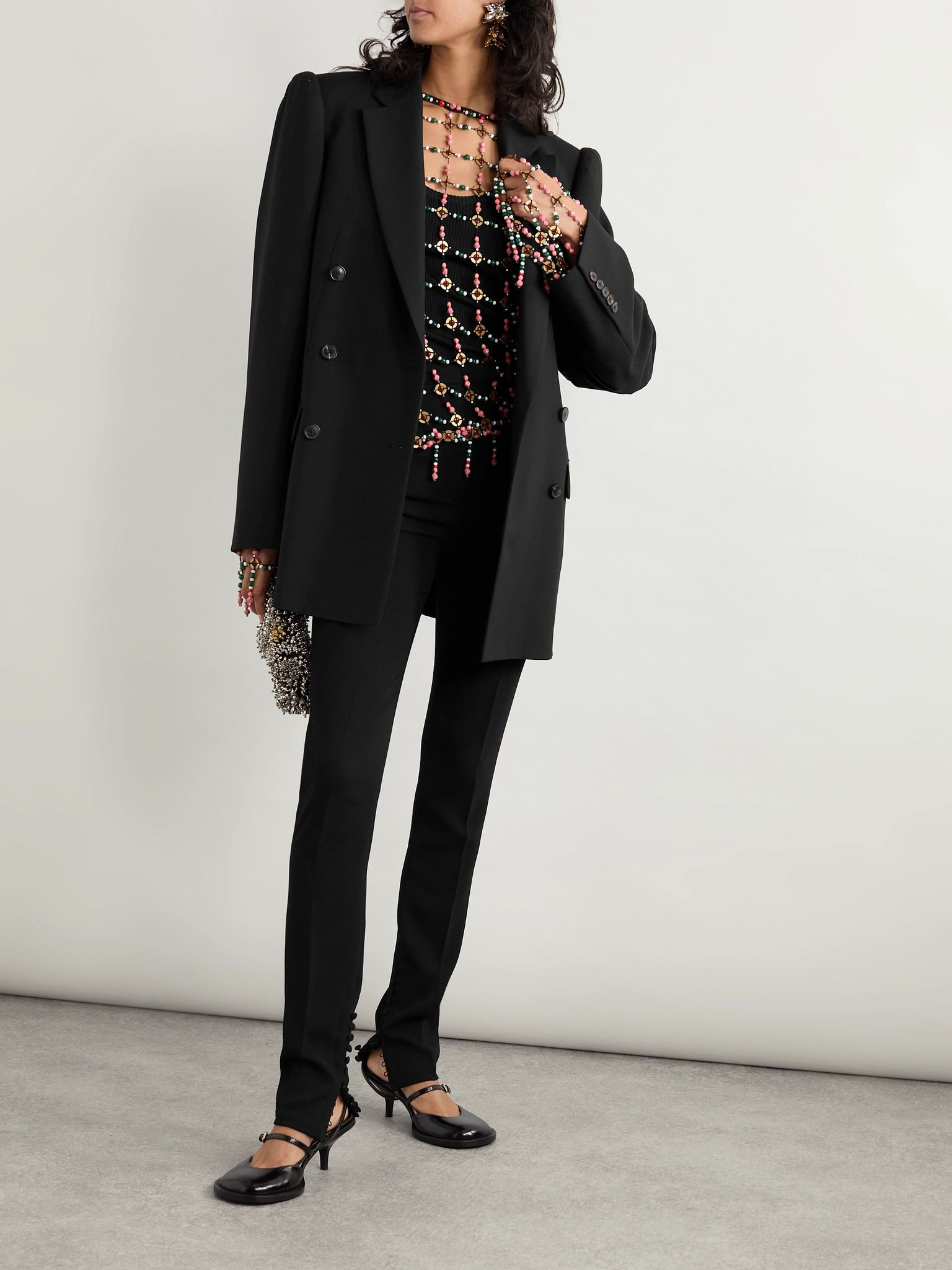 Double-breasted wool and mohair-blend twill blazer Black - 2