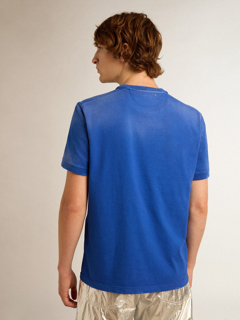 Blue cotton T-shirt with Marathon poster on the front 4
