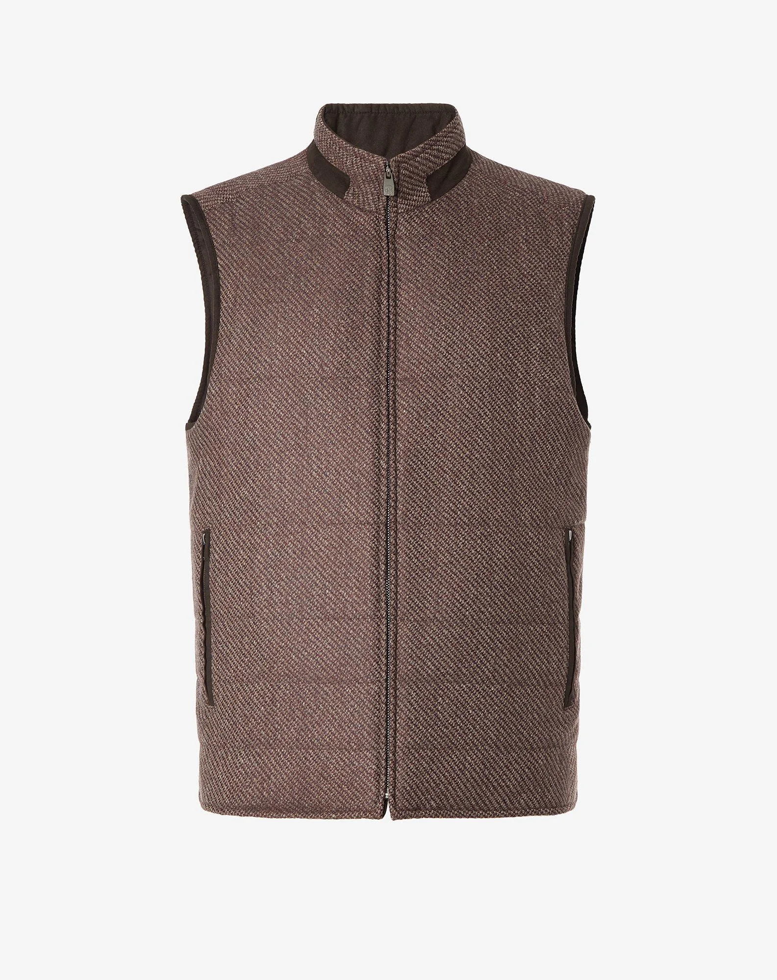Reversible brown wool, silk and cashmere gilet - 1