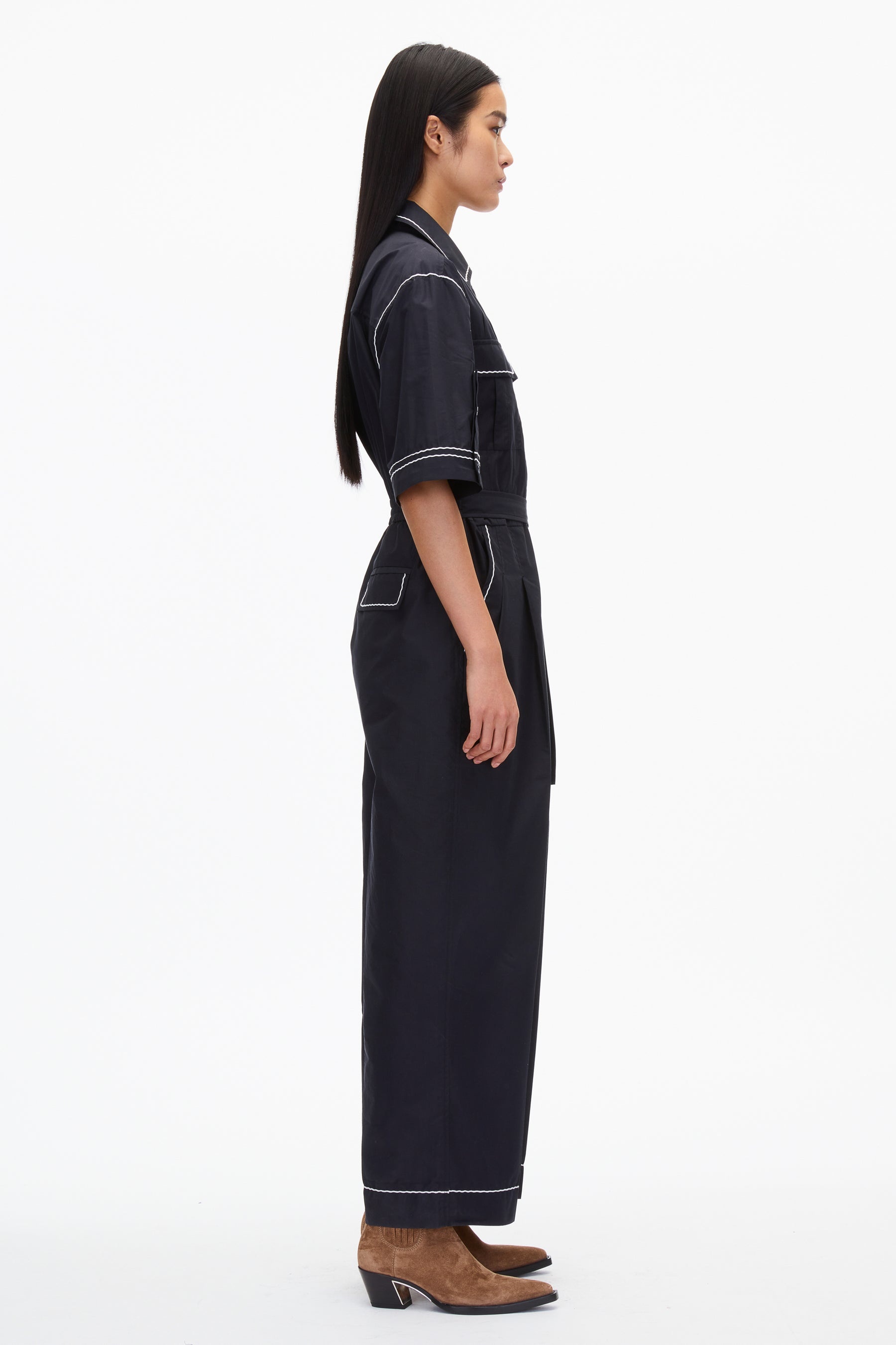 Jumpsuit with Wave Embroidery - 2