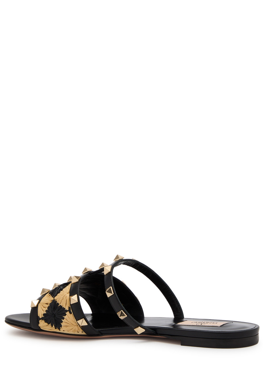 Valentino Rockstud Raffia Sliders - 2