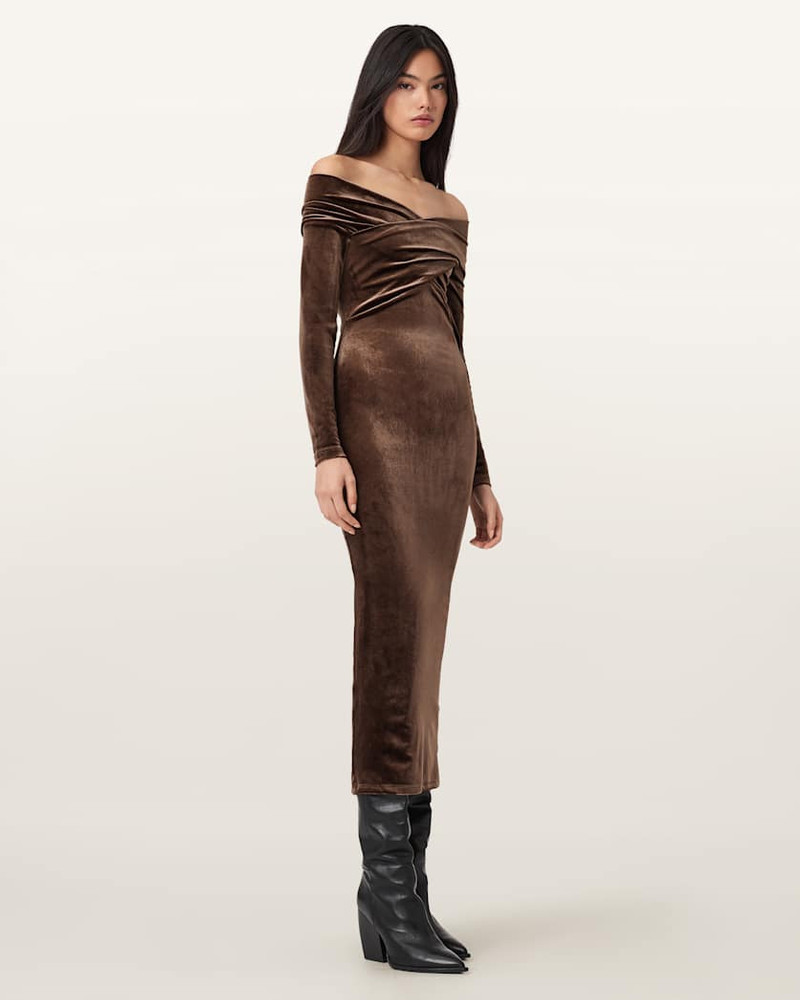 ALLSAINTS DELTA VELVET MIDI DRESS outlook