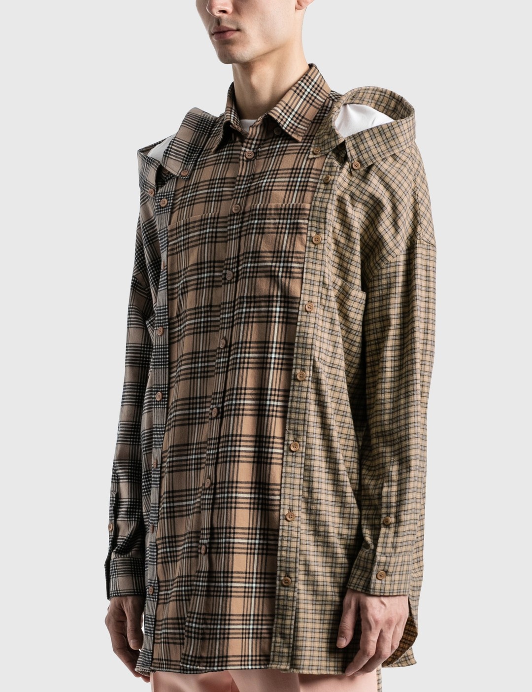 CONTRAST CHECK COTTON FLANNEL RECONSTRUCTED SHIRT - 2