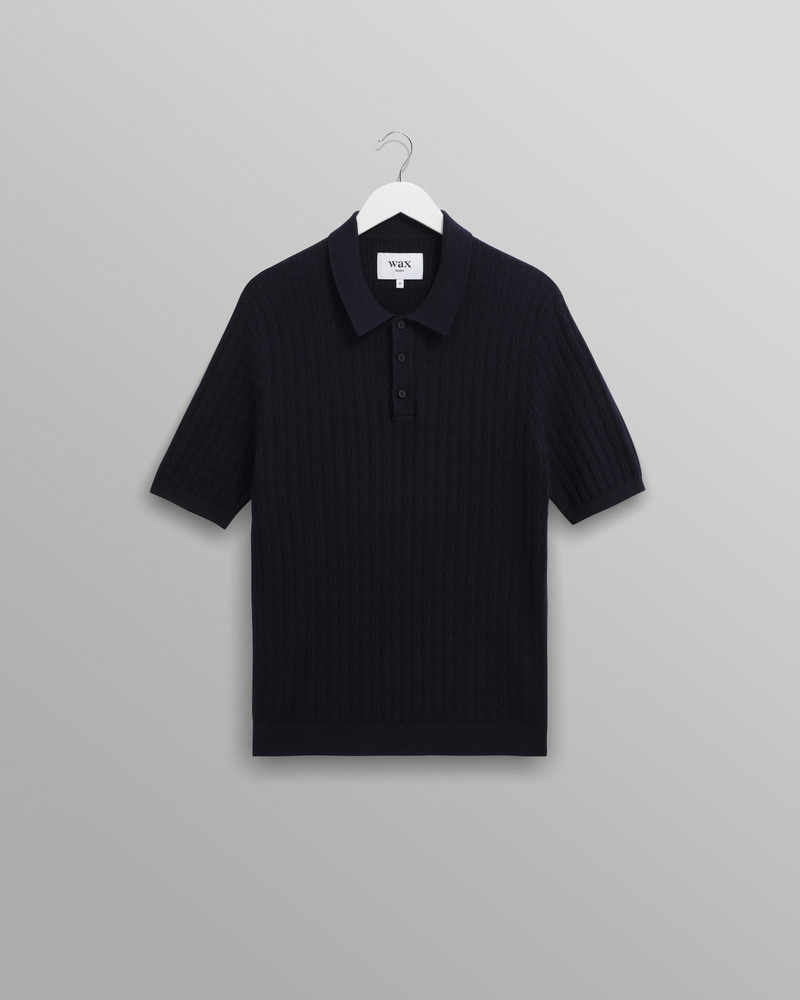 Naples - Navy Diamond Stripe Knitted Polo 1