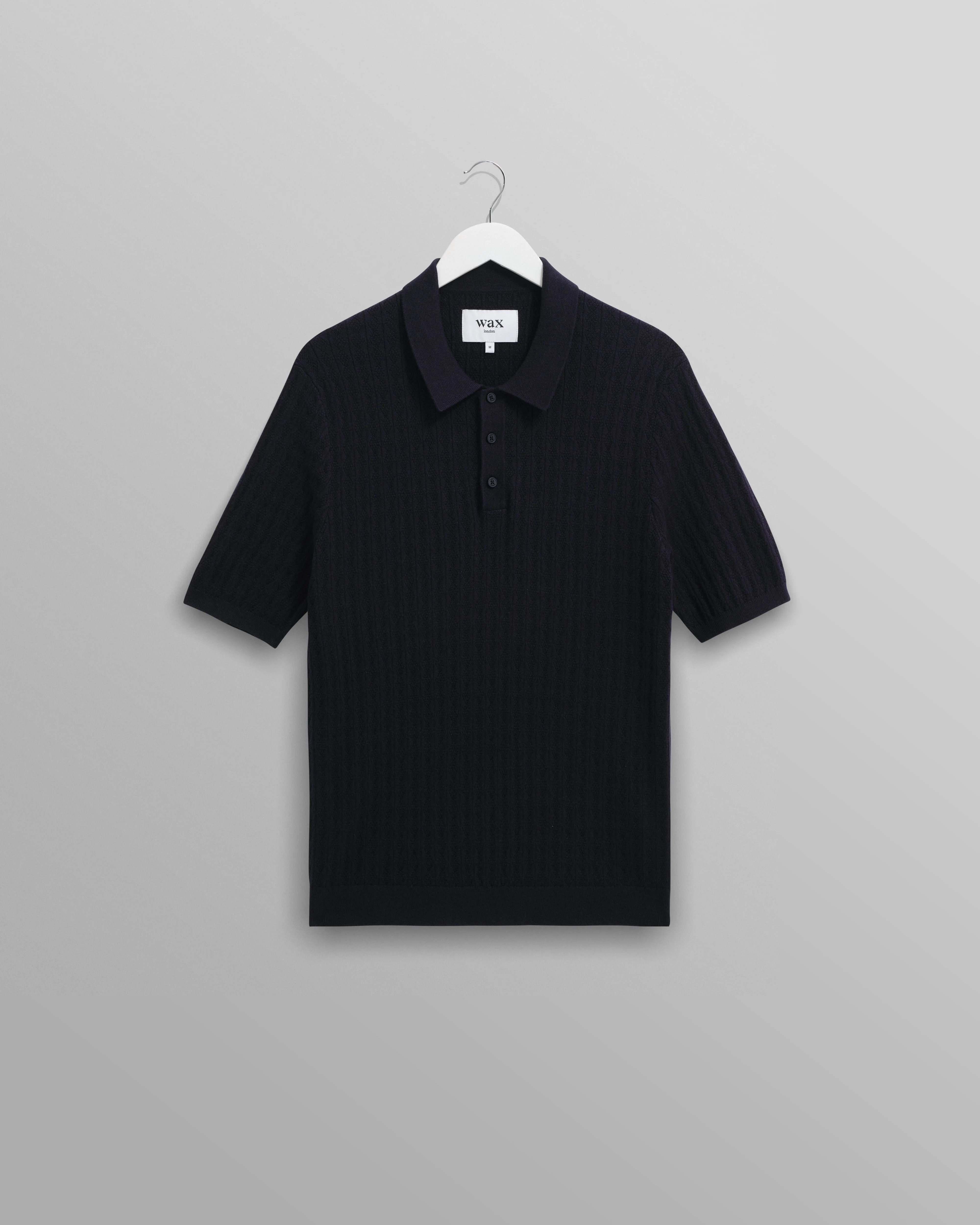 Naples - Navy Diamond Stripe Knitted Polo - 1