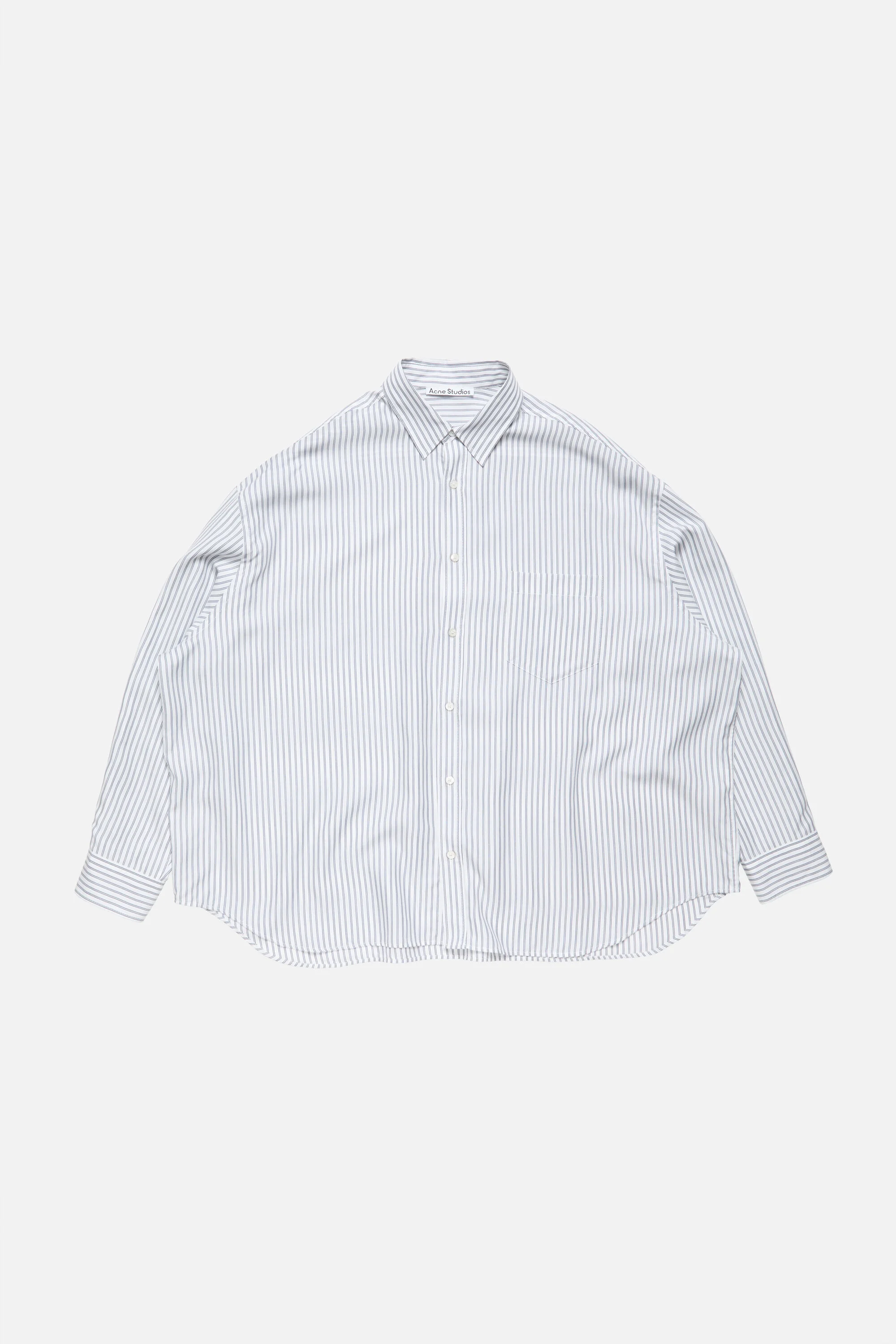 Striped button-up shirt - White/navy - 1