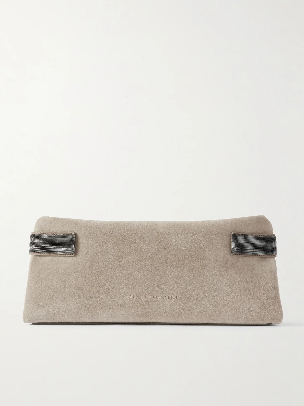 Bead-embellished Leather-trimmed Suede Clutch - 1