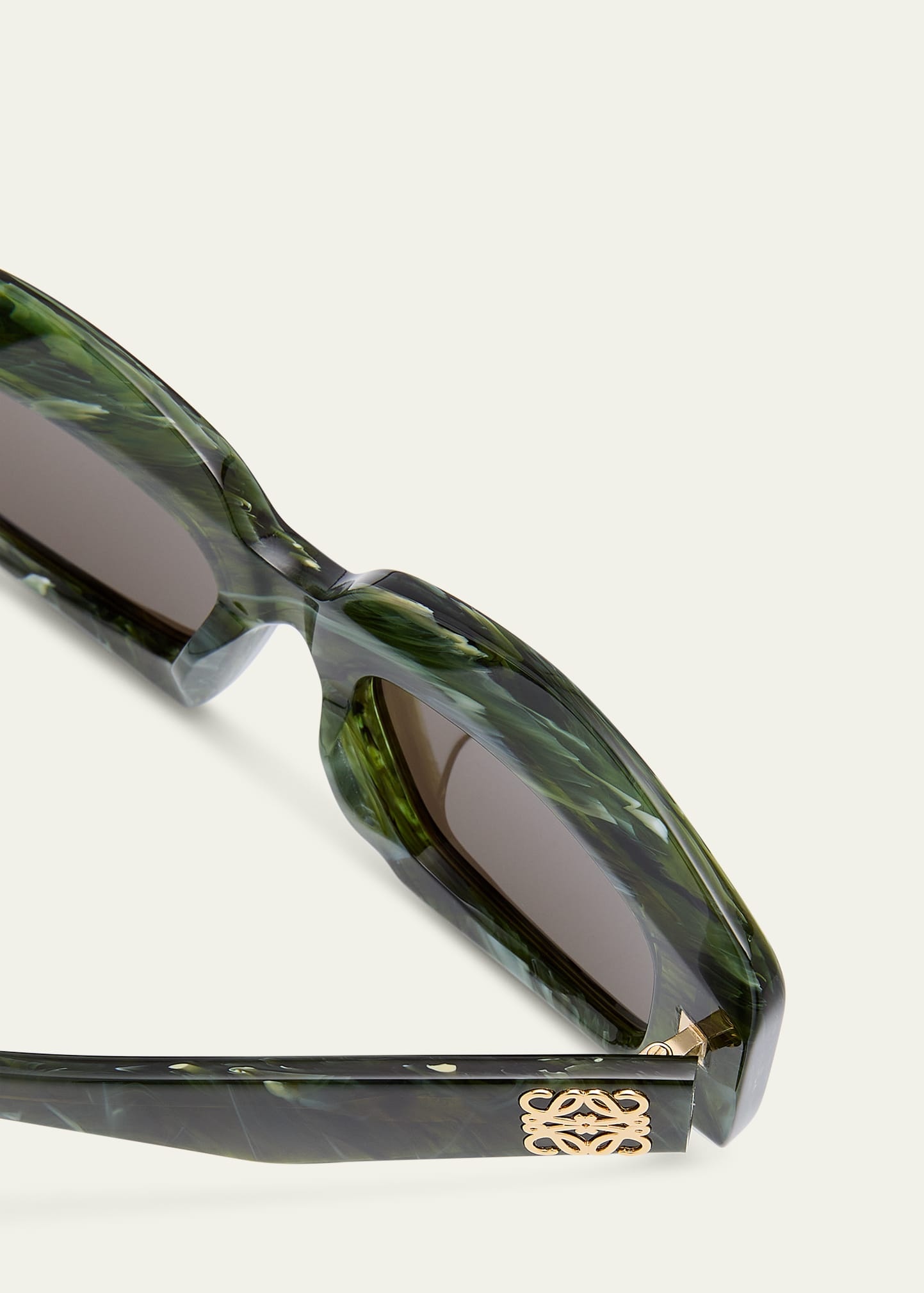Jade Acetate Rectangle Sunglasses With Golden Accents - 4