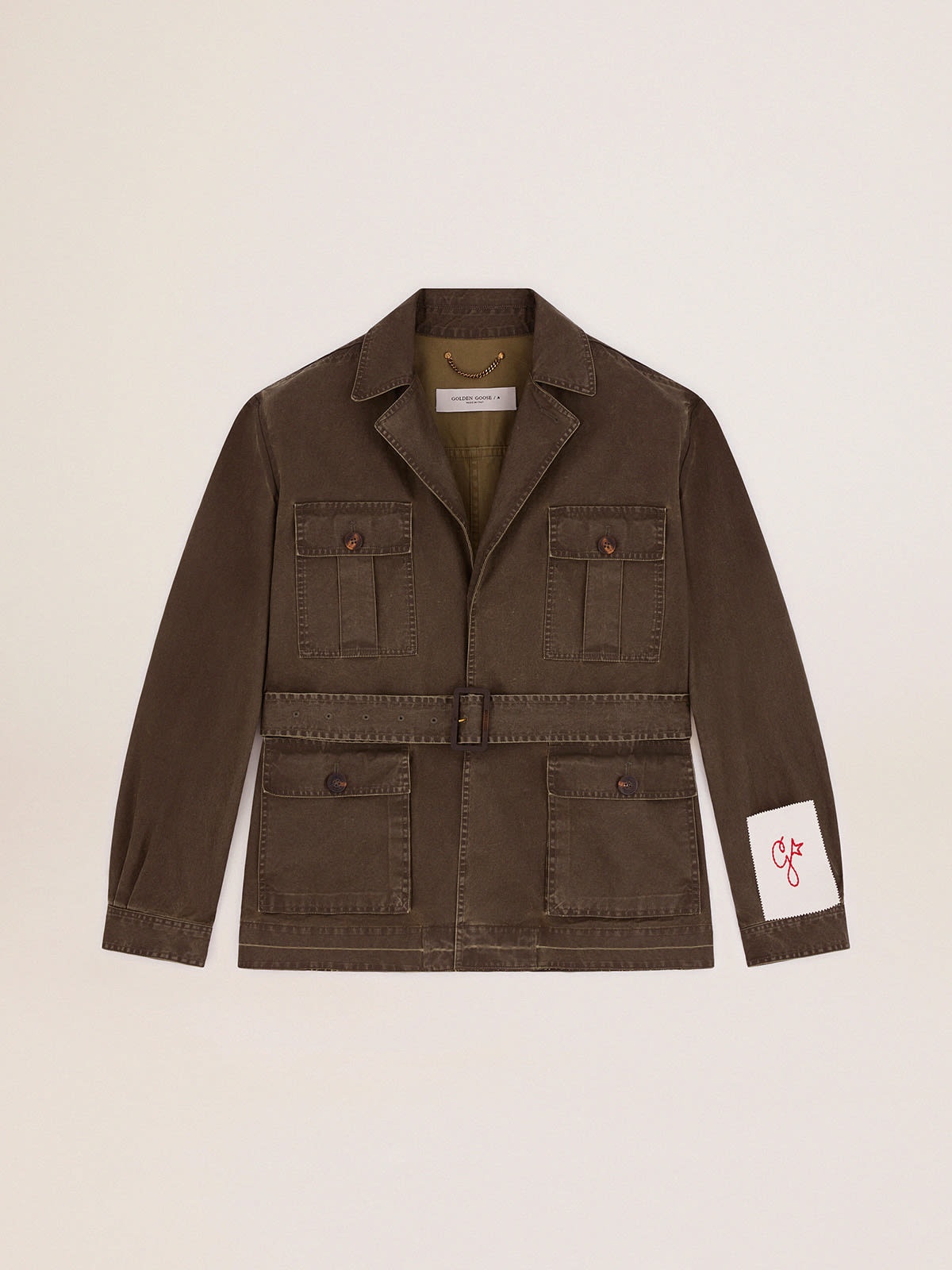 Men's safari jacket in military green canvas - 1