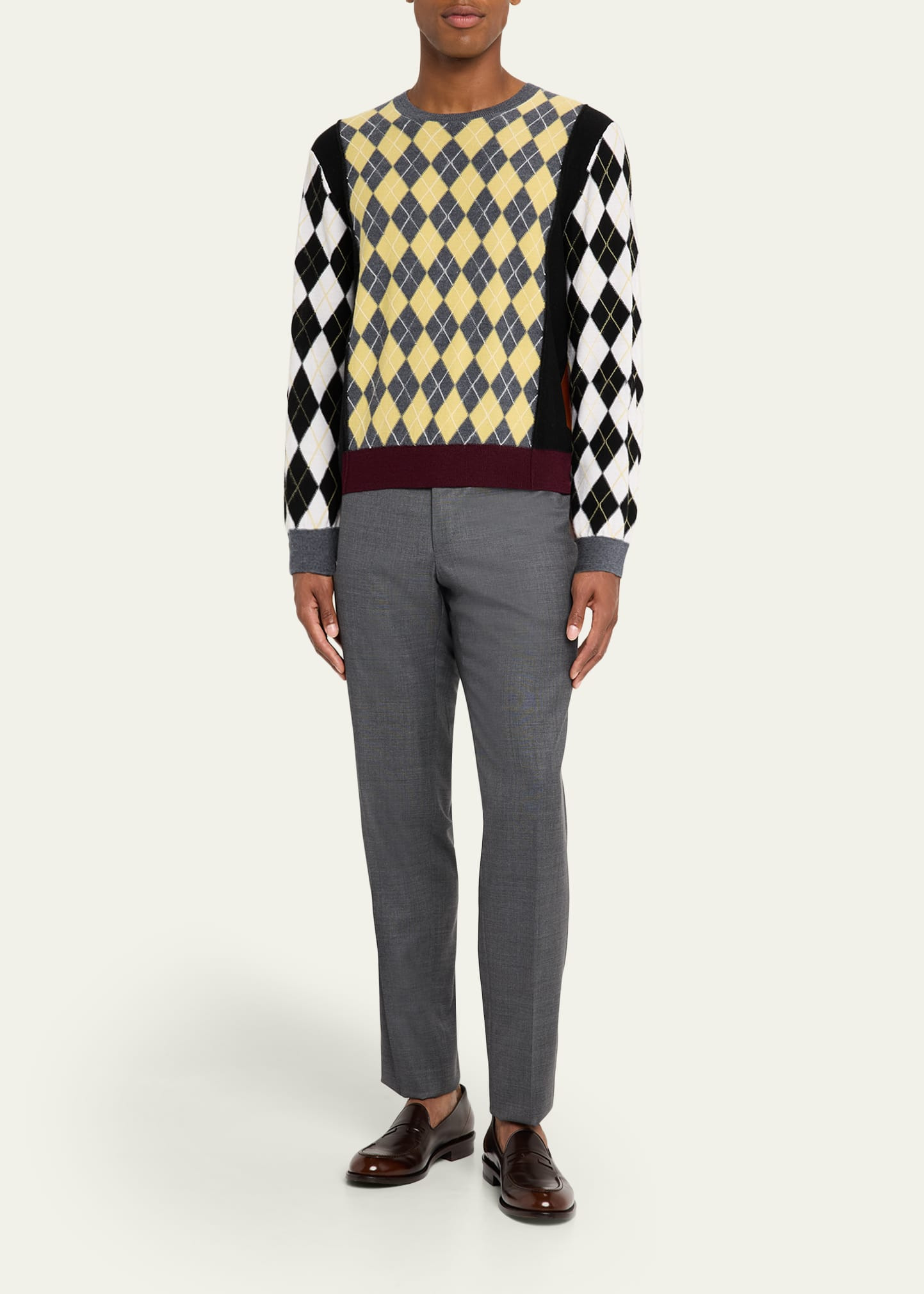 Men's Merino Wool Color-Block Argyle Crewneck Sweater - 2