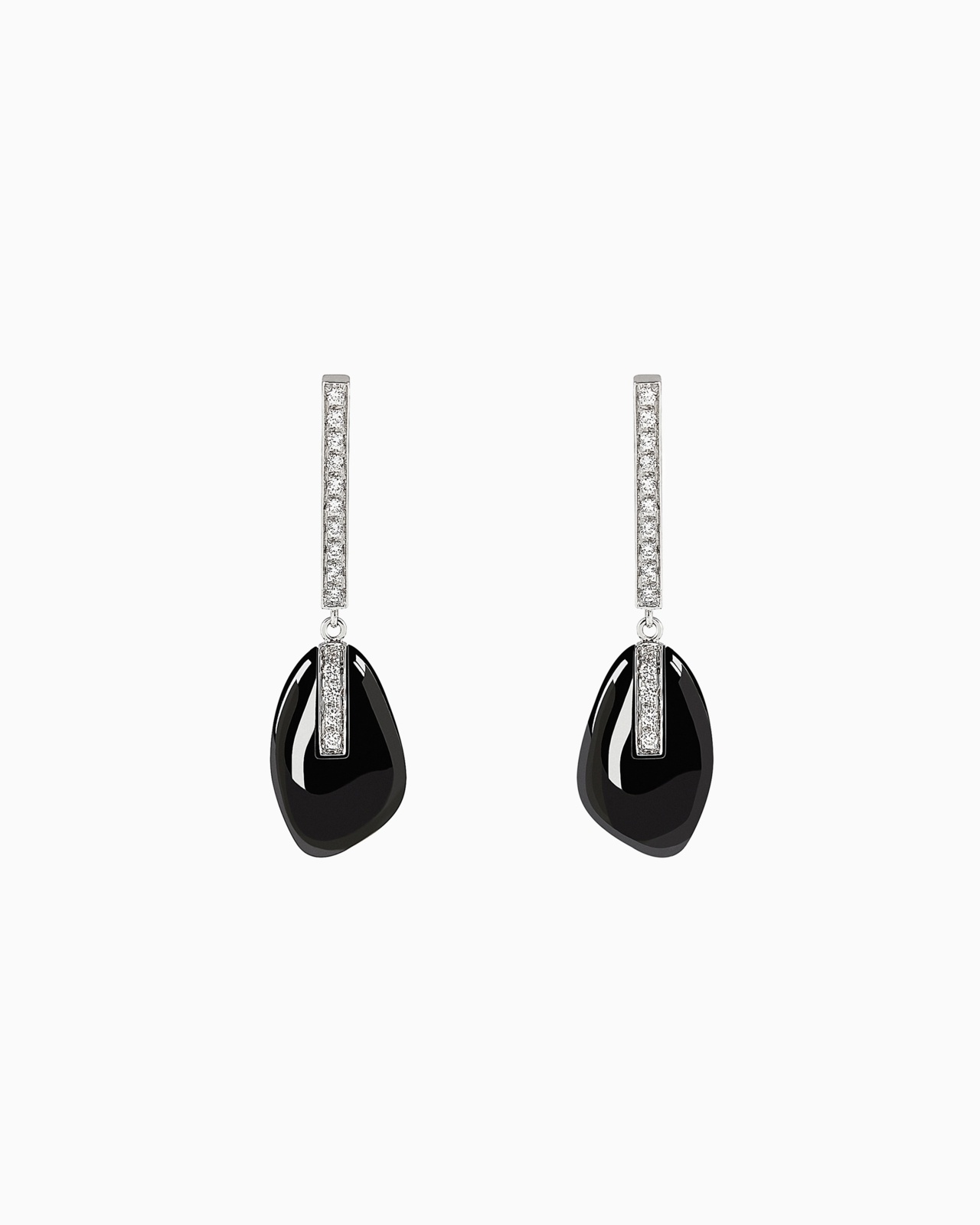 18K WHITE-GOLD, DIAMOND-AND-ONYX SÌ EARRINGS - 1