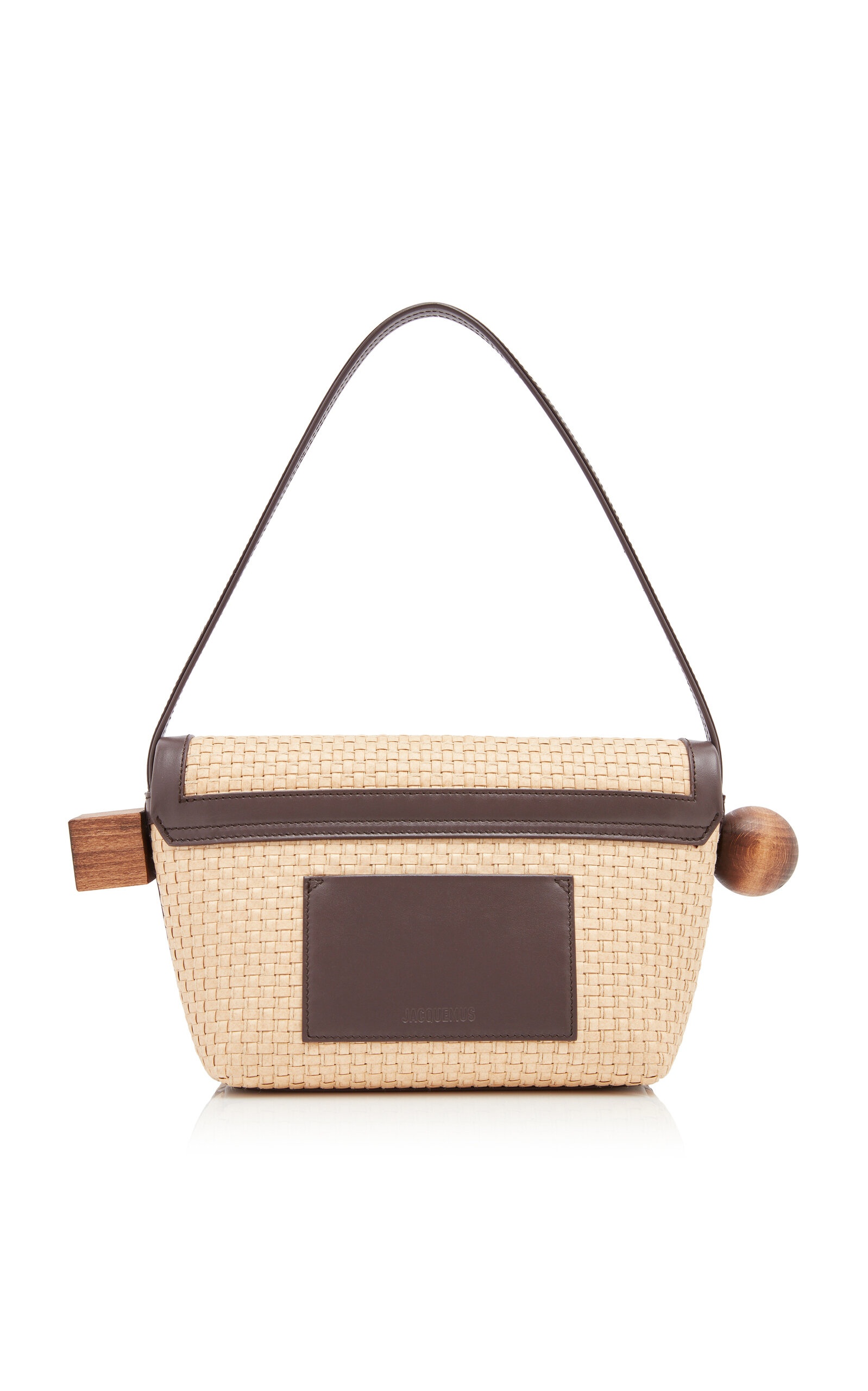 The Rond Carré Leather-Trimmed Woven Canvas Bag neutral - 4