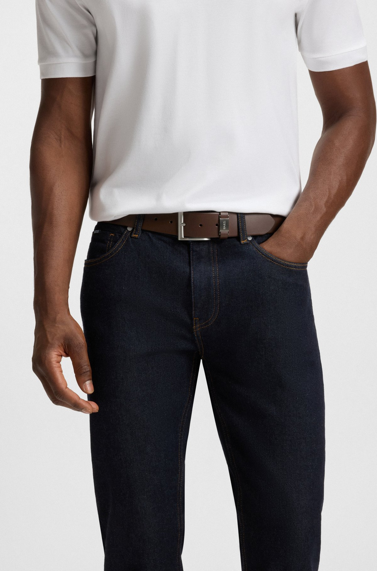 ITALIAN-LEATHER BELT WITH LOGO KEEPER AND BRUSHED HARDWARE - 2
