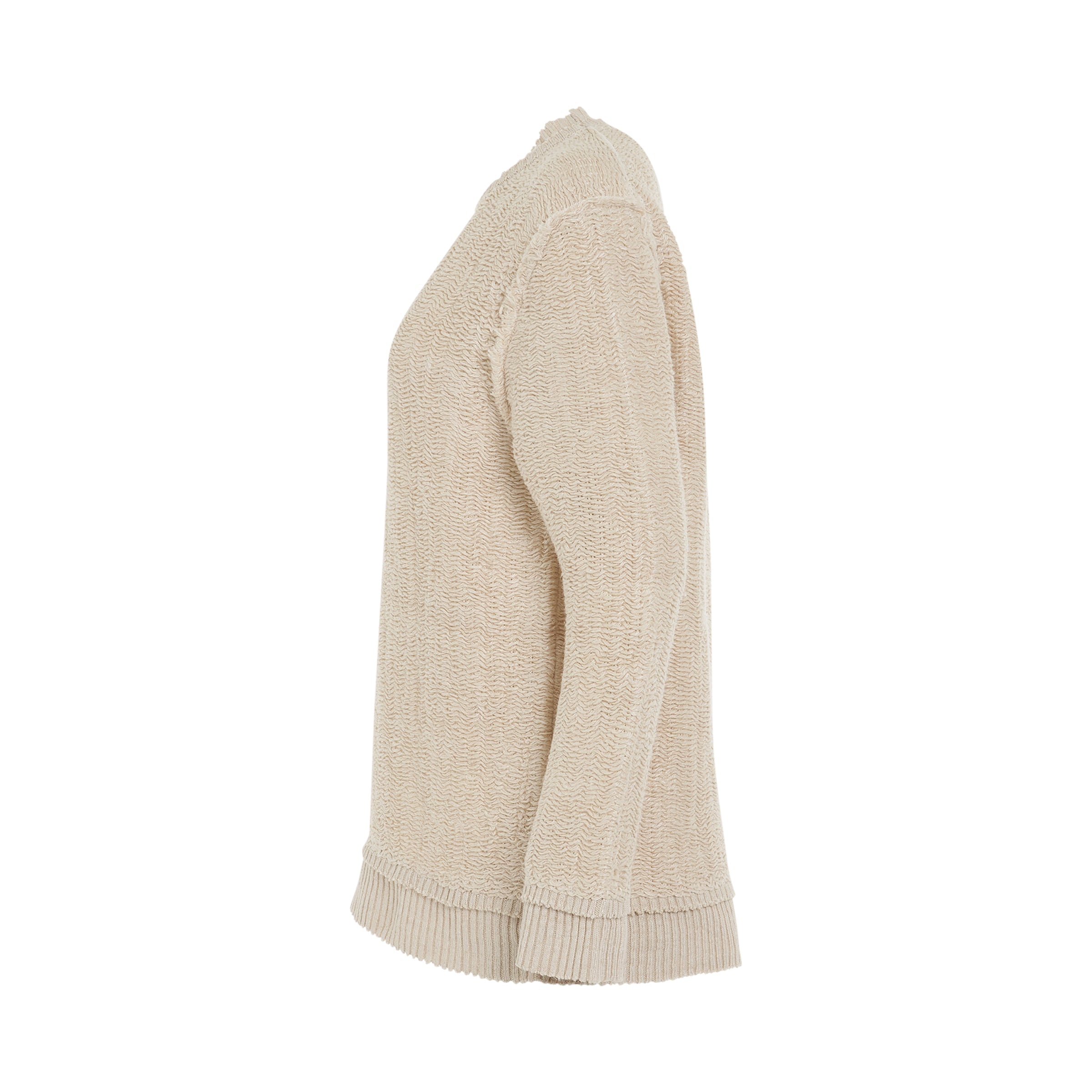 Raw Woven Oversize Knit Sweater in Beige - 3