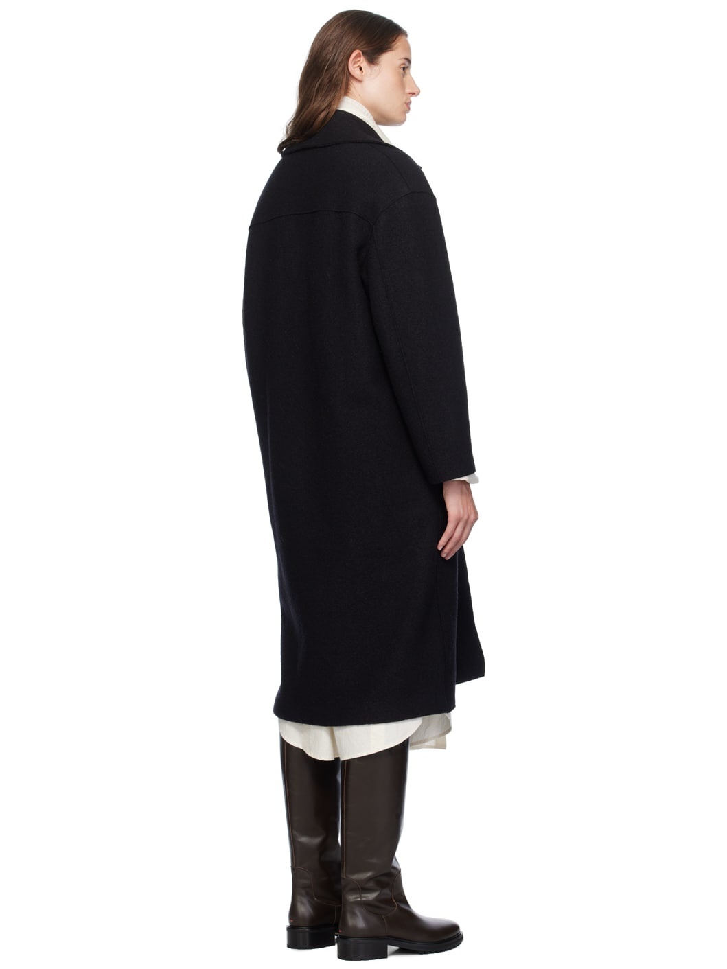 Black Boiled Wool Greatcoat - 3